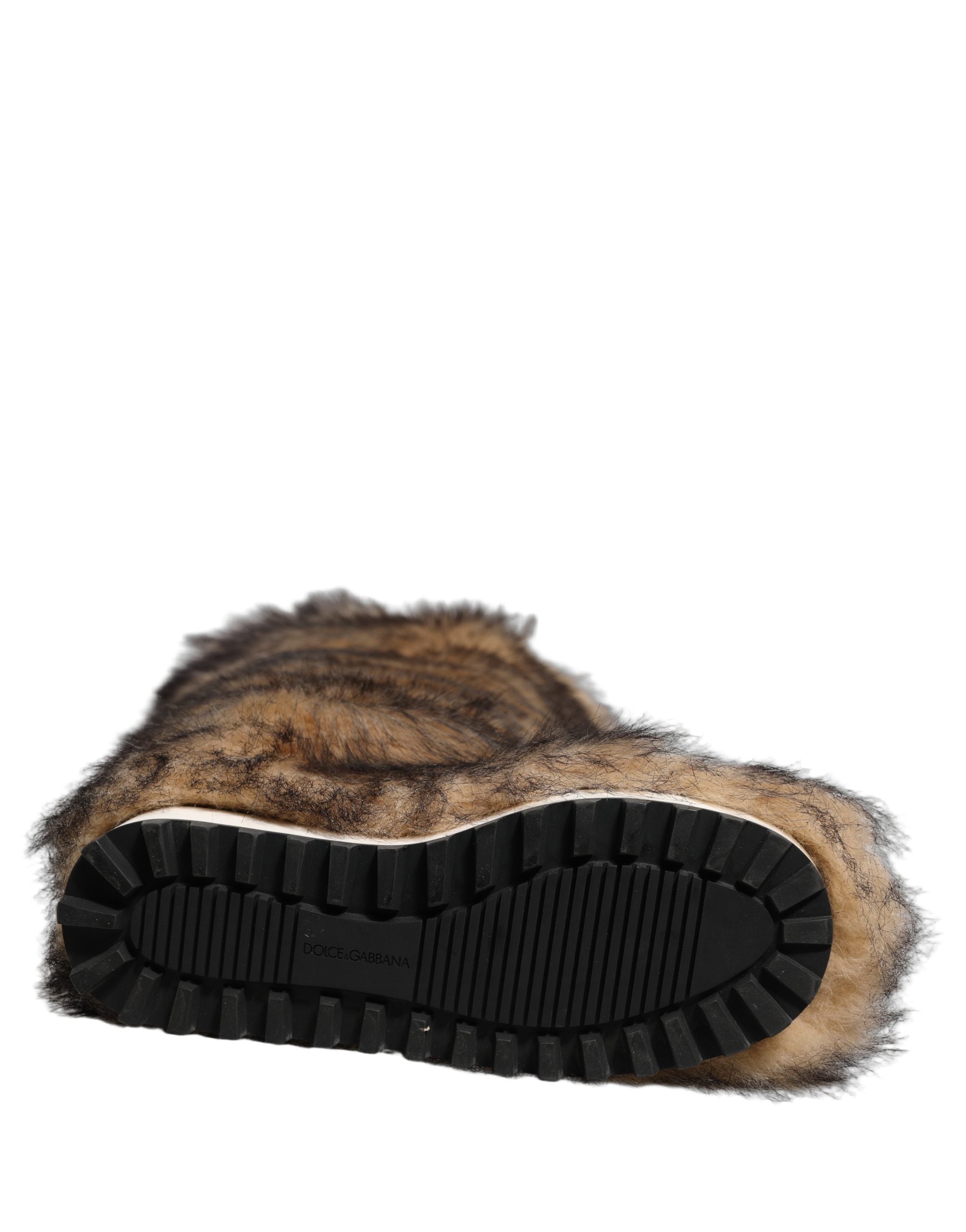 Dolce & Gabbana Brown Faux Skim Ski Fur Knee High Boots Men's Shoes