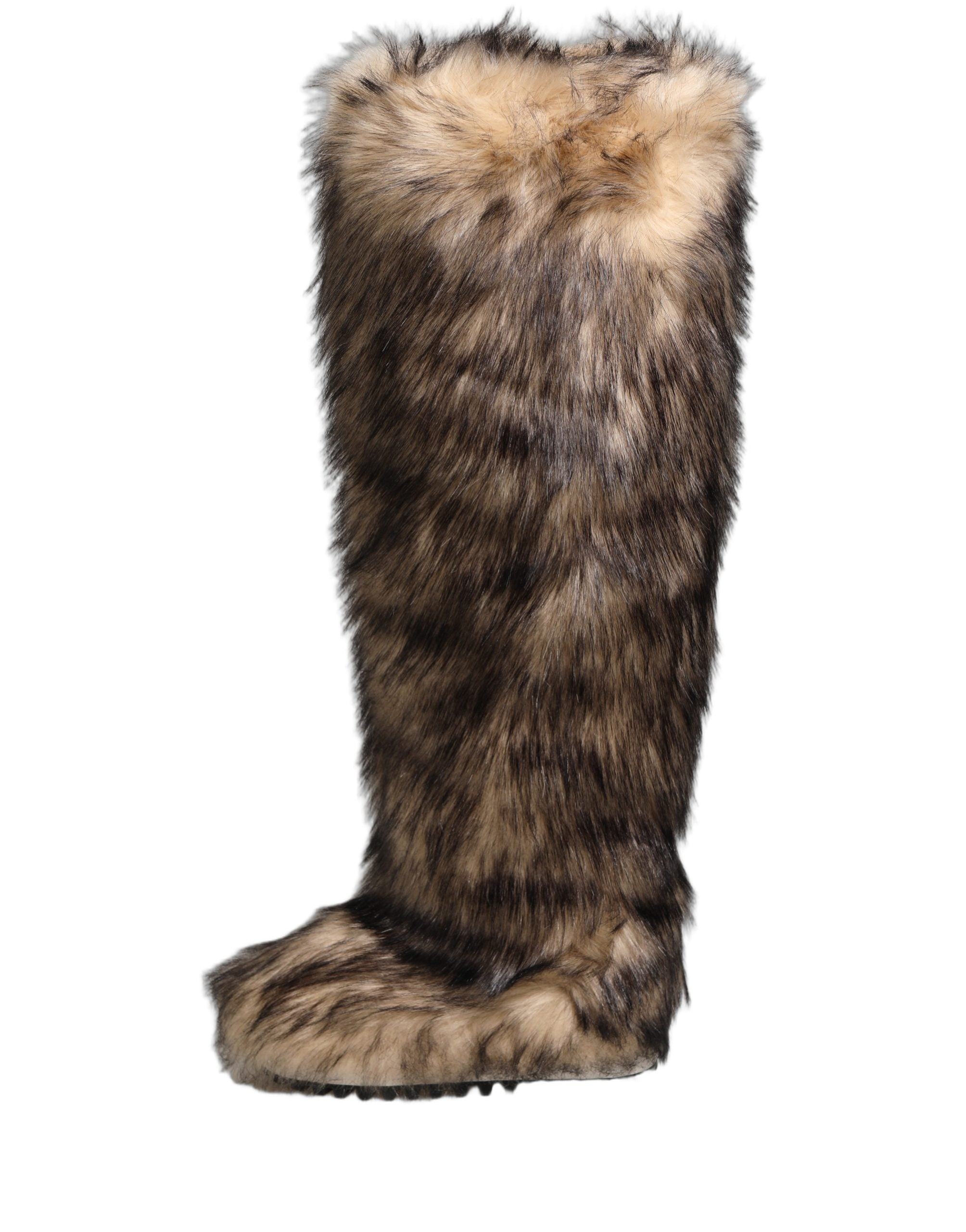Dolce & Gabbana Brown Faux Skim Ski Fur Knee High Boots Men's Shoes