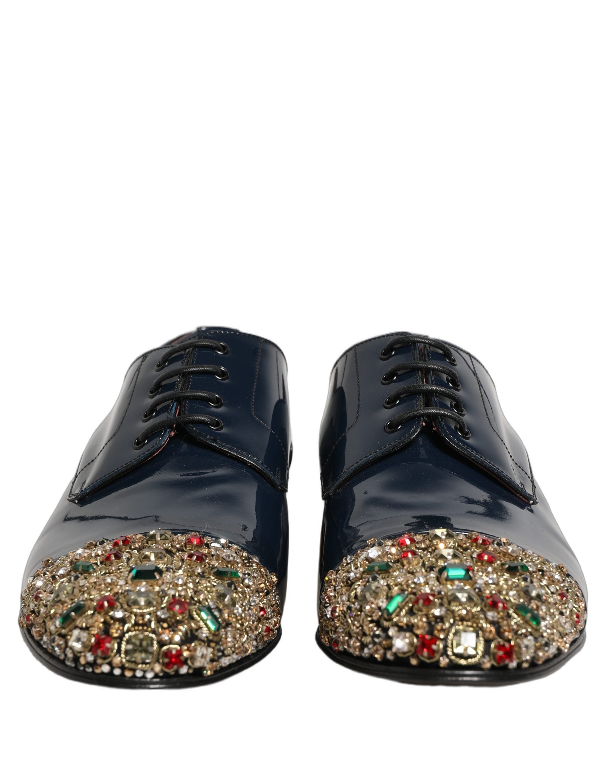 Dolce & Gabbana Blue Embellished Men Derby Dress Formal Men's Shoes