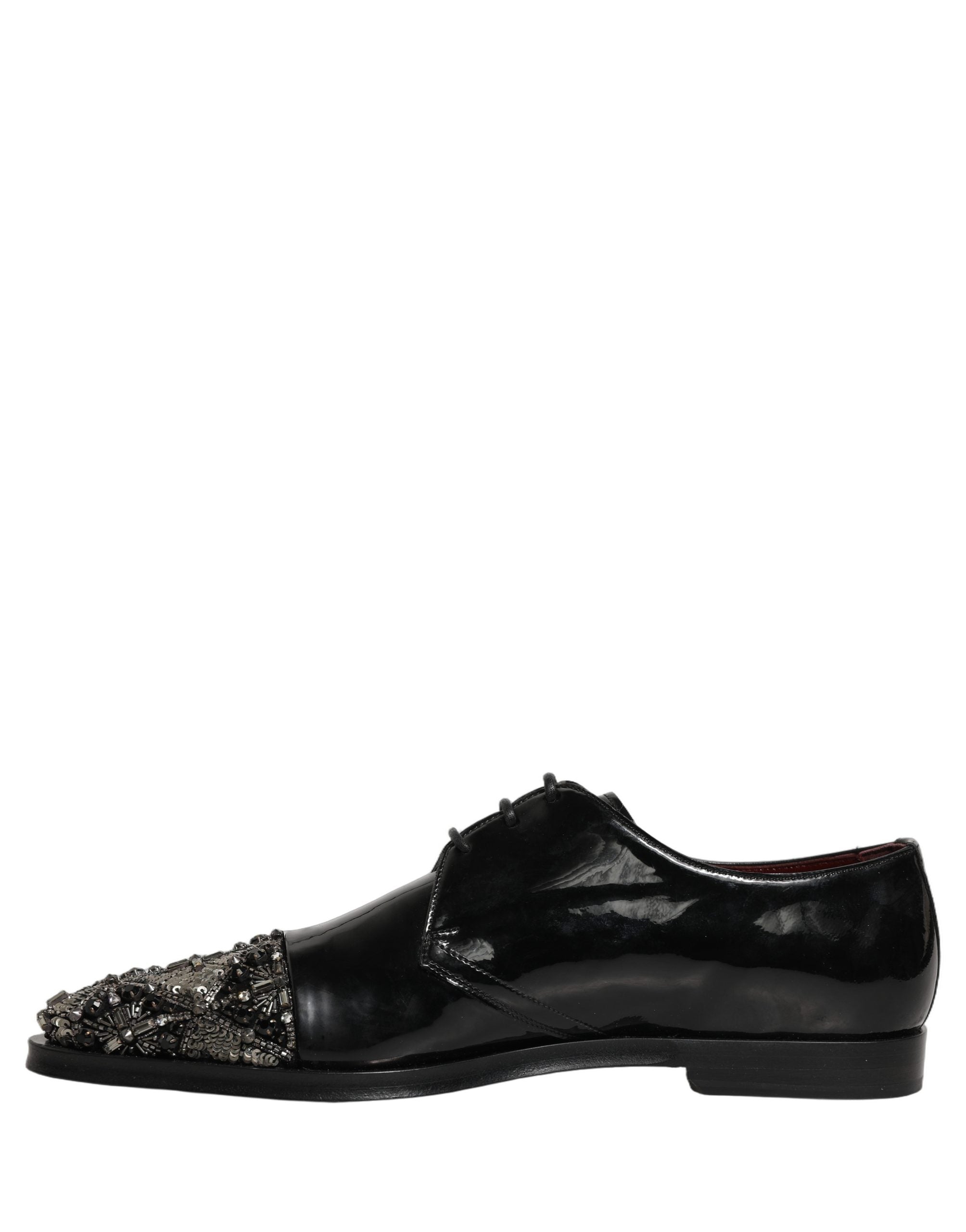 Dolce & Gabbana Black Embellished Men Derby Dress Formal Men's Shoes