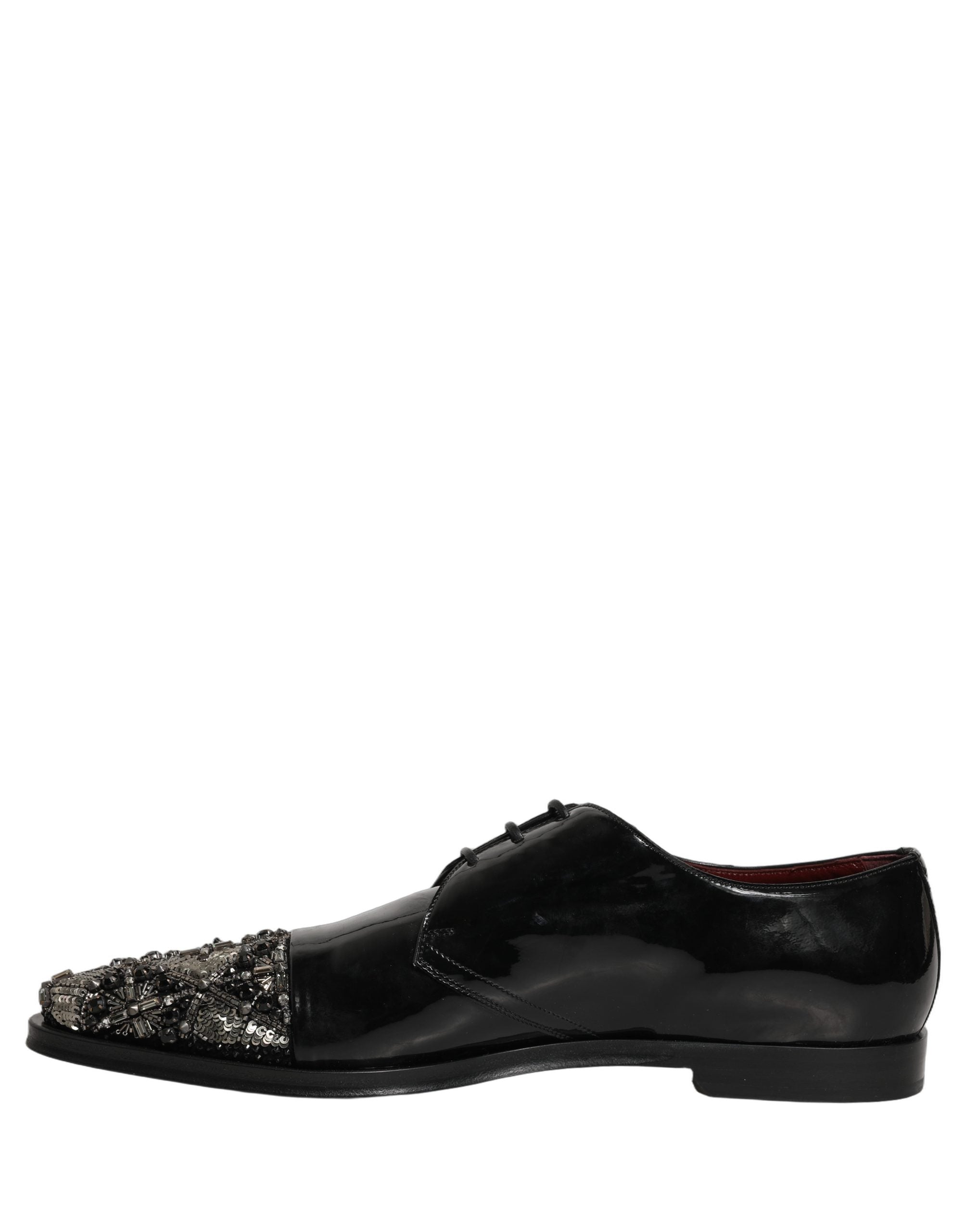 Dolce & Gabbana Black Embellished Derby Dress Formal Men's Shoes