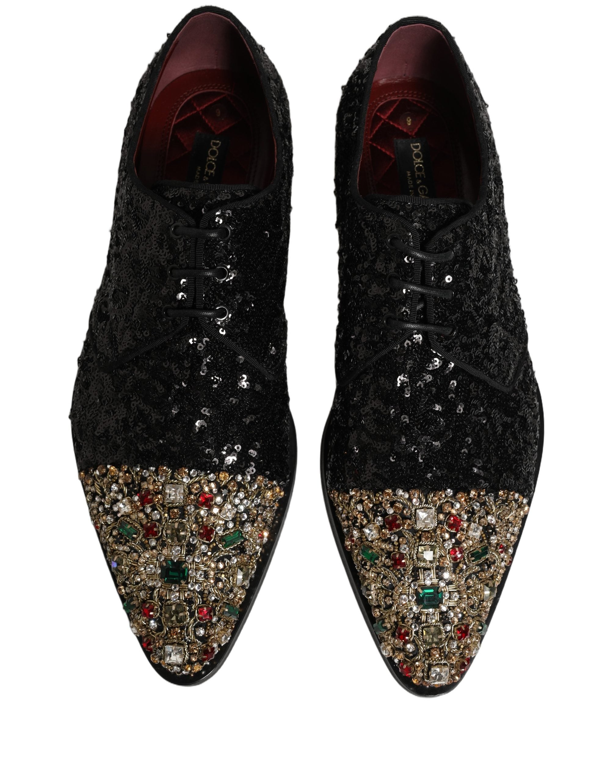 Dolce & Gabbana Black Sequin Embellished Men Derby Dress Men's Shoes