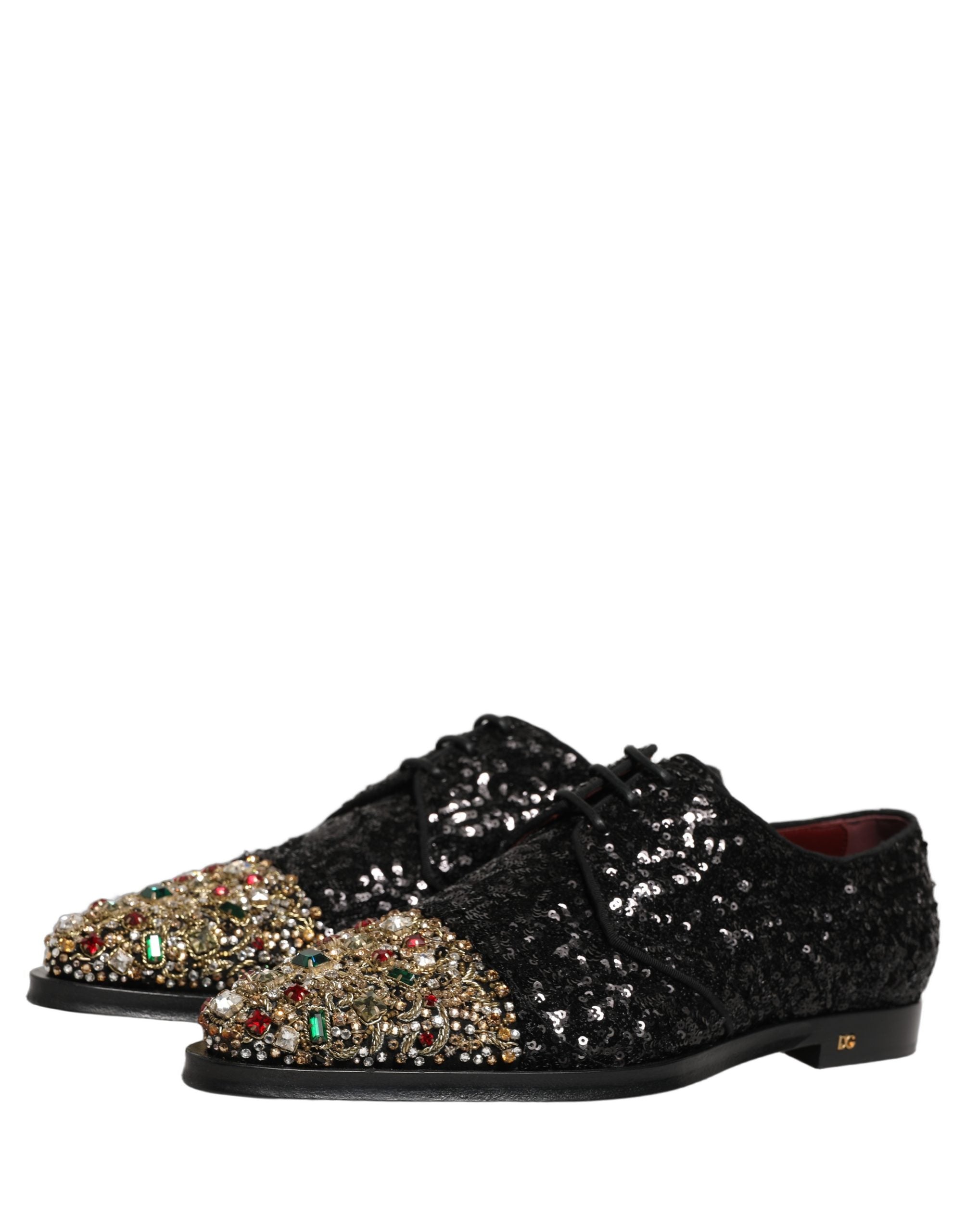 Dolce & Gabbana Black Sequin Embellished Men Derby Dress Men's Shoes
