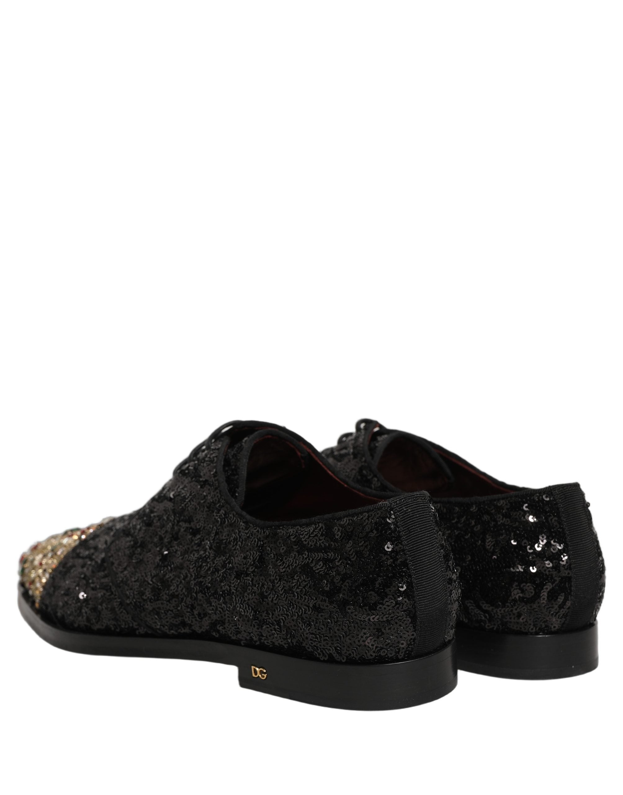 Dolce & Gabbana Black Sequin Embellished Men Derby Dress Men's Shoes