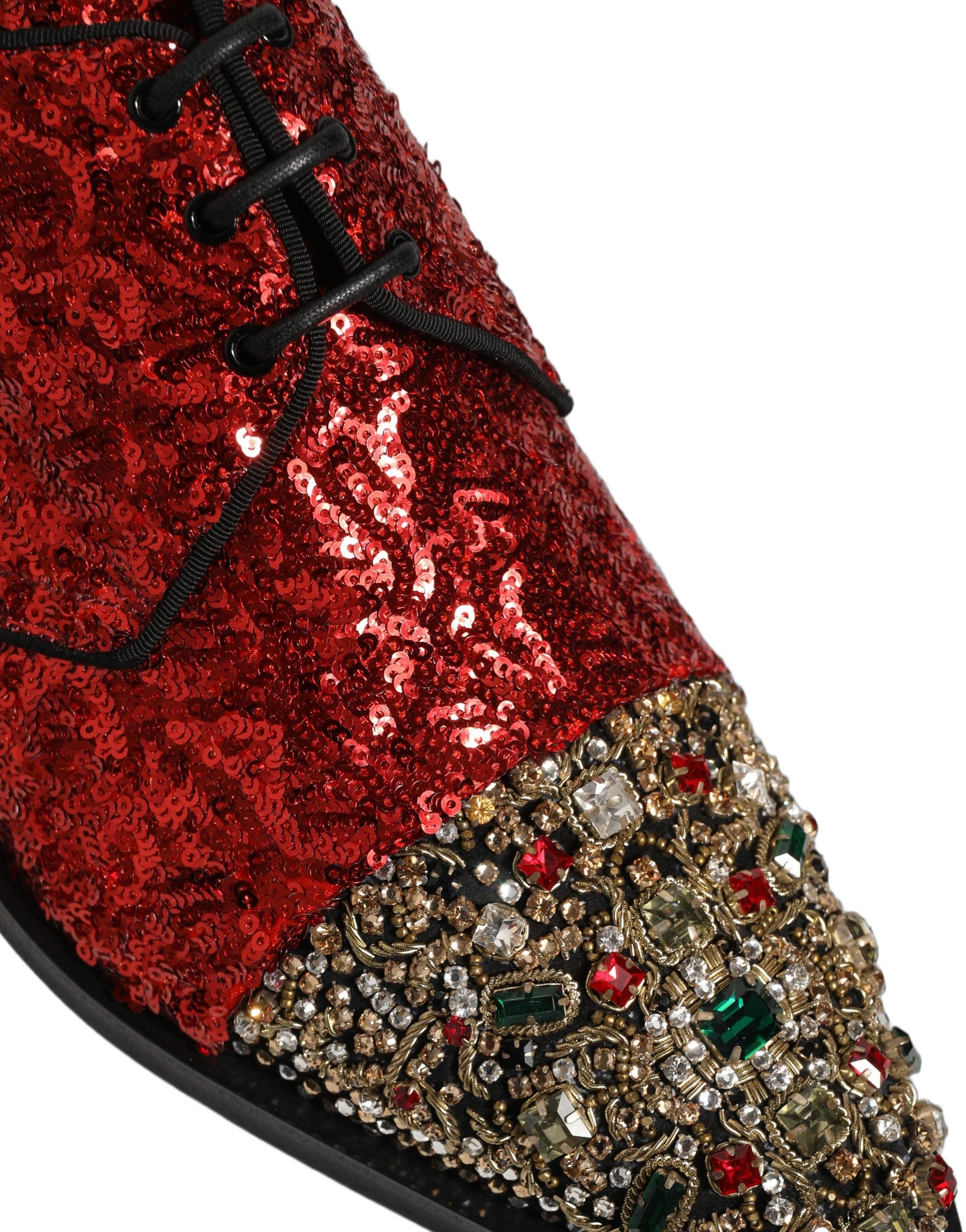 Dolce & Gabbana Red Sequin Embellished Men Derby Dress Men's Shoes