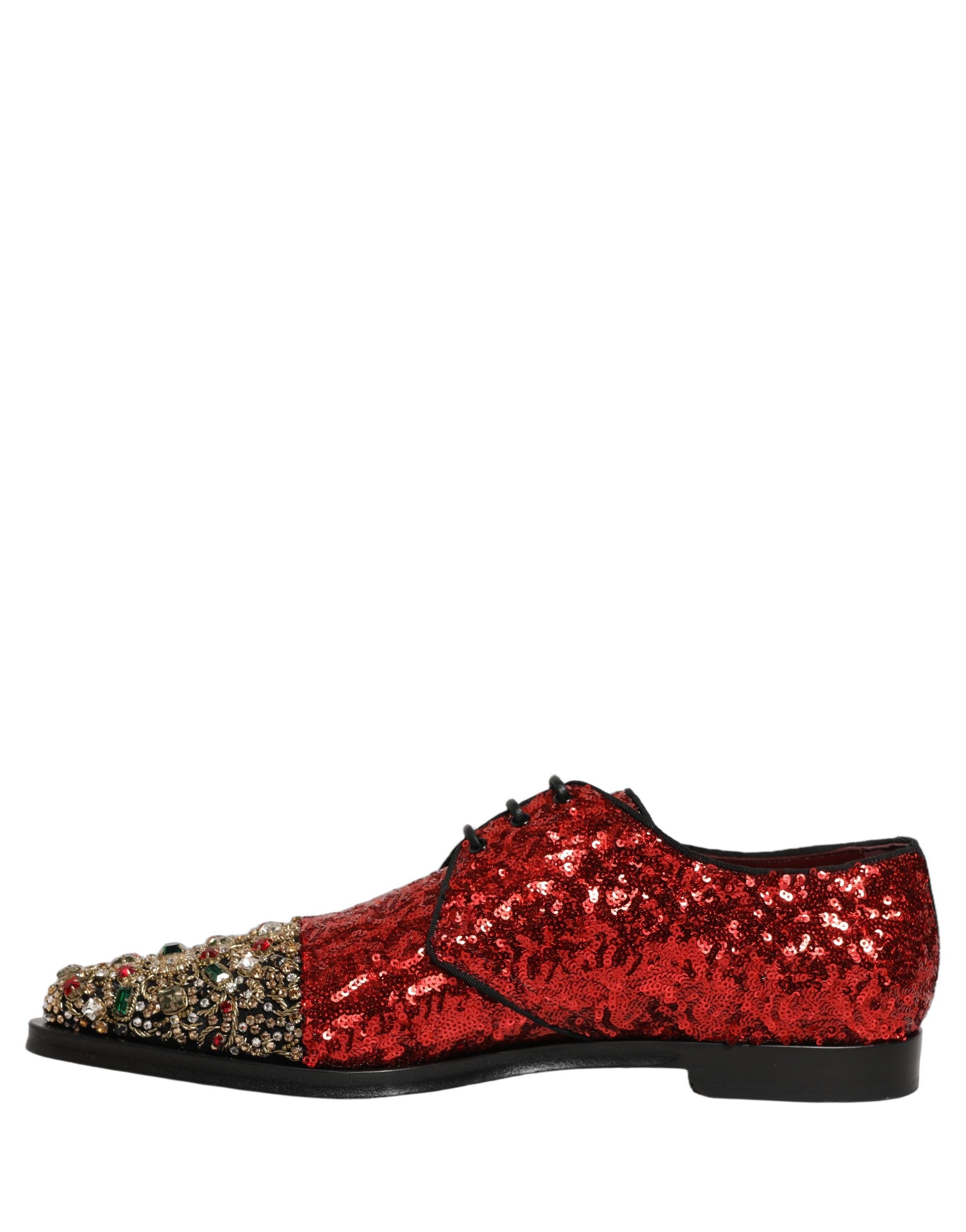 Dolce & Gabbana Red Sequin Embellished Men Derby Dress Men's Shoes