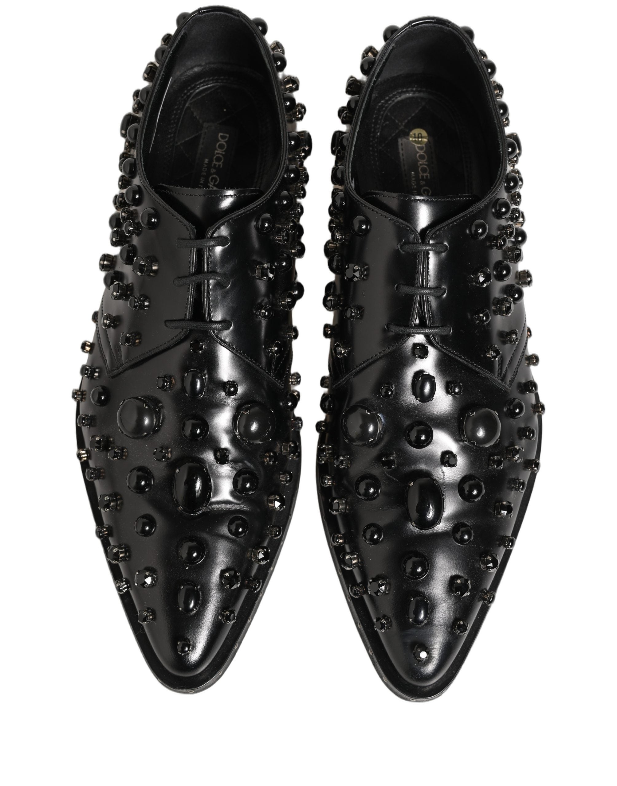 Dolce & Gabbana Black Leather Studded Men Formal Derby Men's Shoes (Pre-Owned)