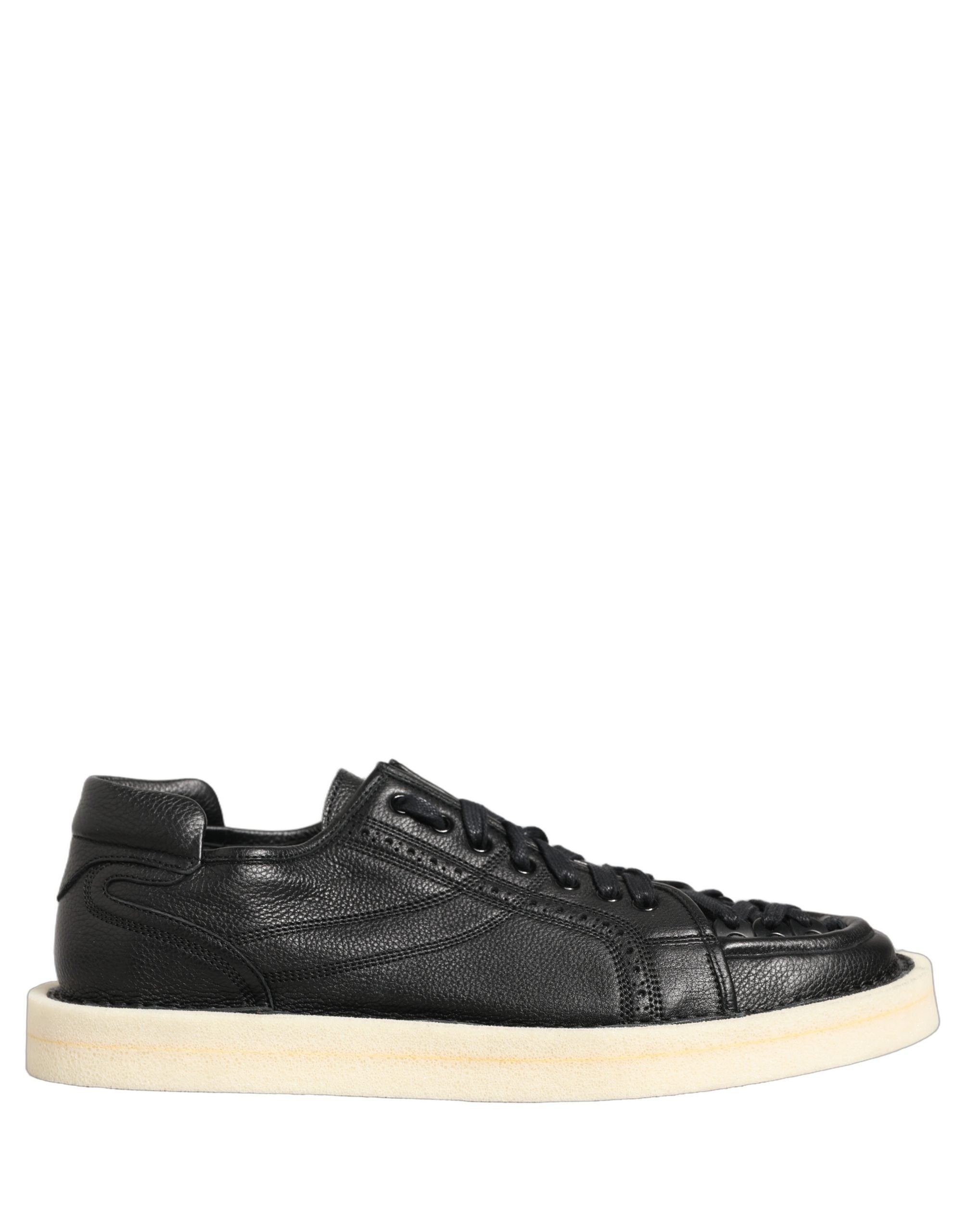 Dolce & Gabbana Black Leather Lace Up Low Top Sneakers Men's Shoes (Pre-Owned)
