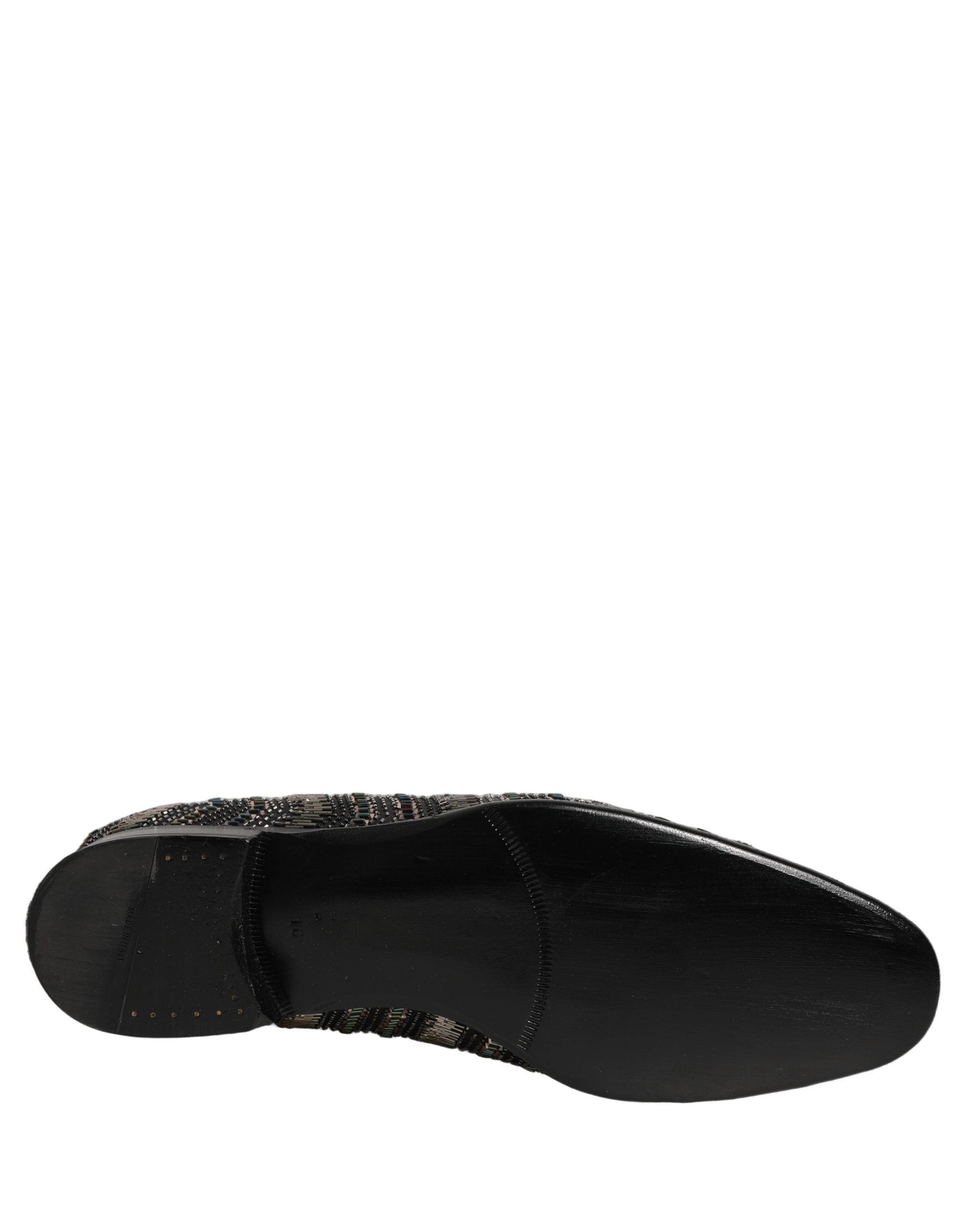 Dolce & Gabbana Black Silver Embellished Slip On Loafers Men's Shoes
