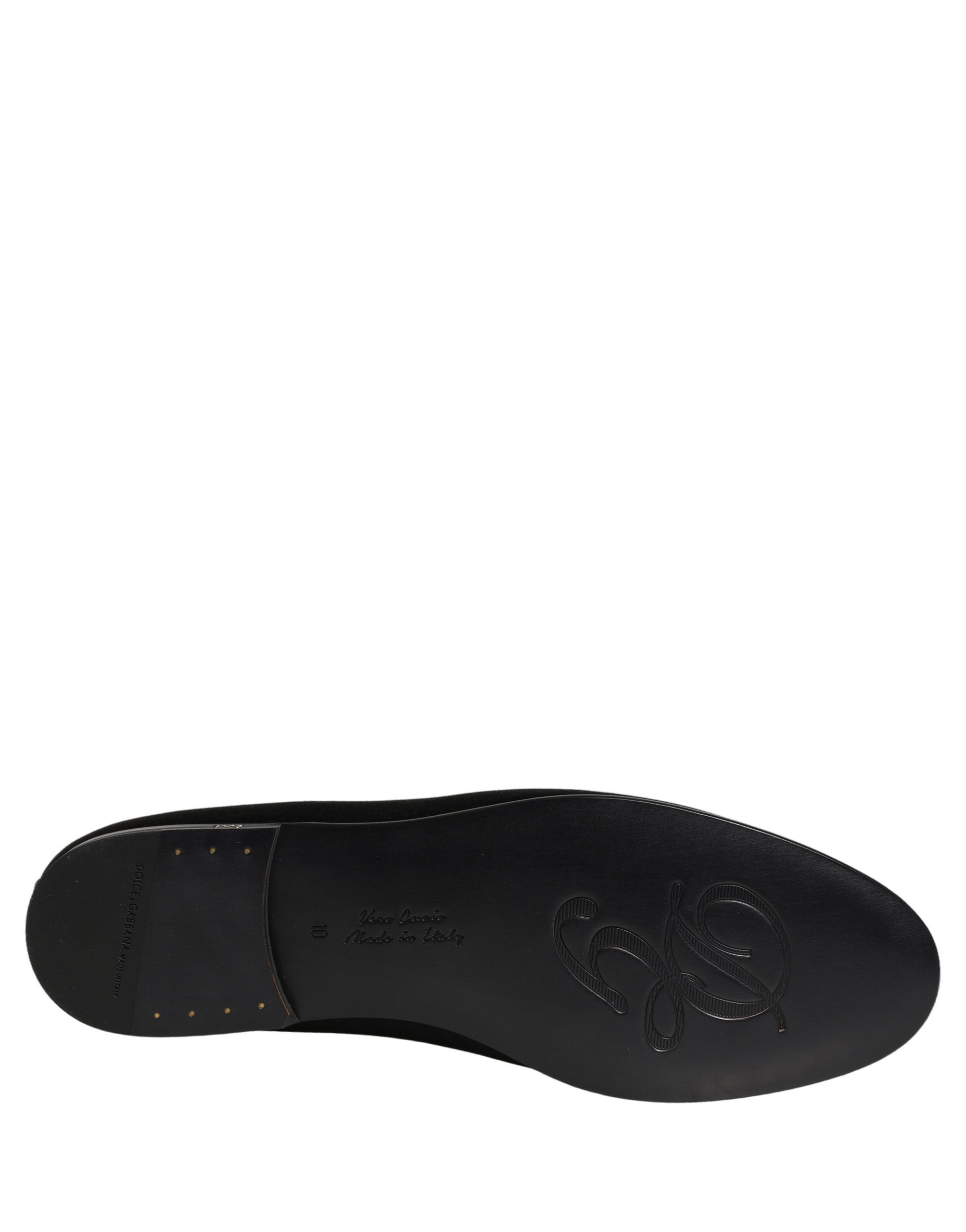 Dolce & Gabbana Black Satin Logo Slip On Flats Loafers Men's Shoes