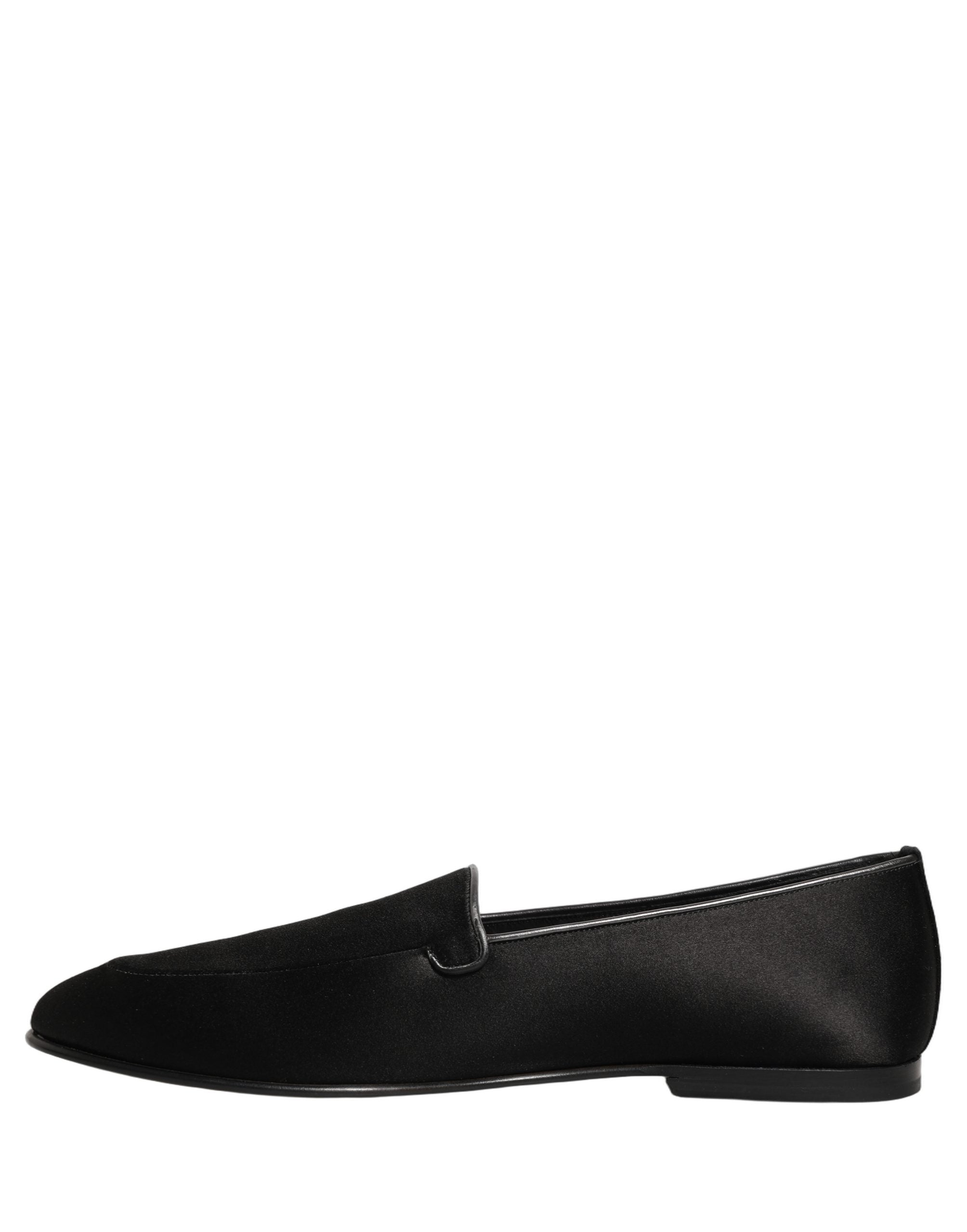 Dolce & Gabbana Black Satin Logo Slip On Flats Loafers Men's Shoes
