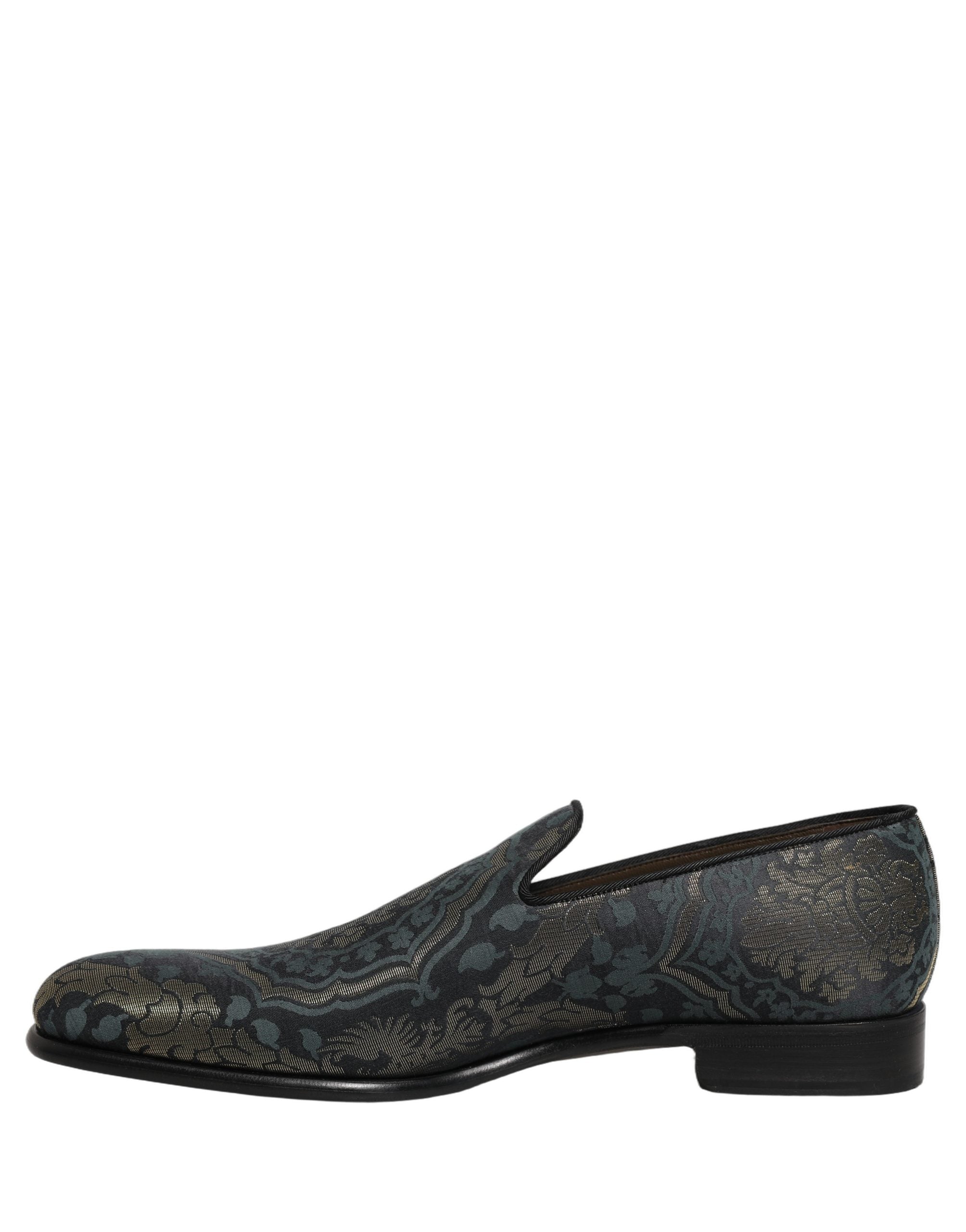 Dolce & Gabbana Black Floral Brocade Slip On Loafers Men's Shoes
