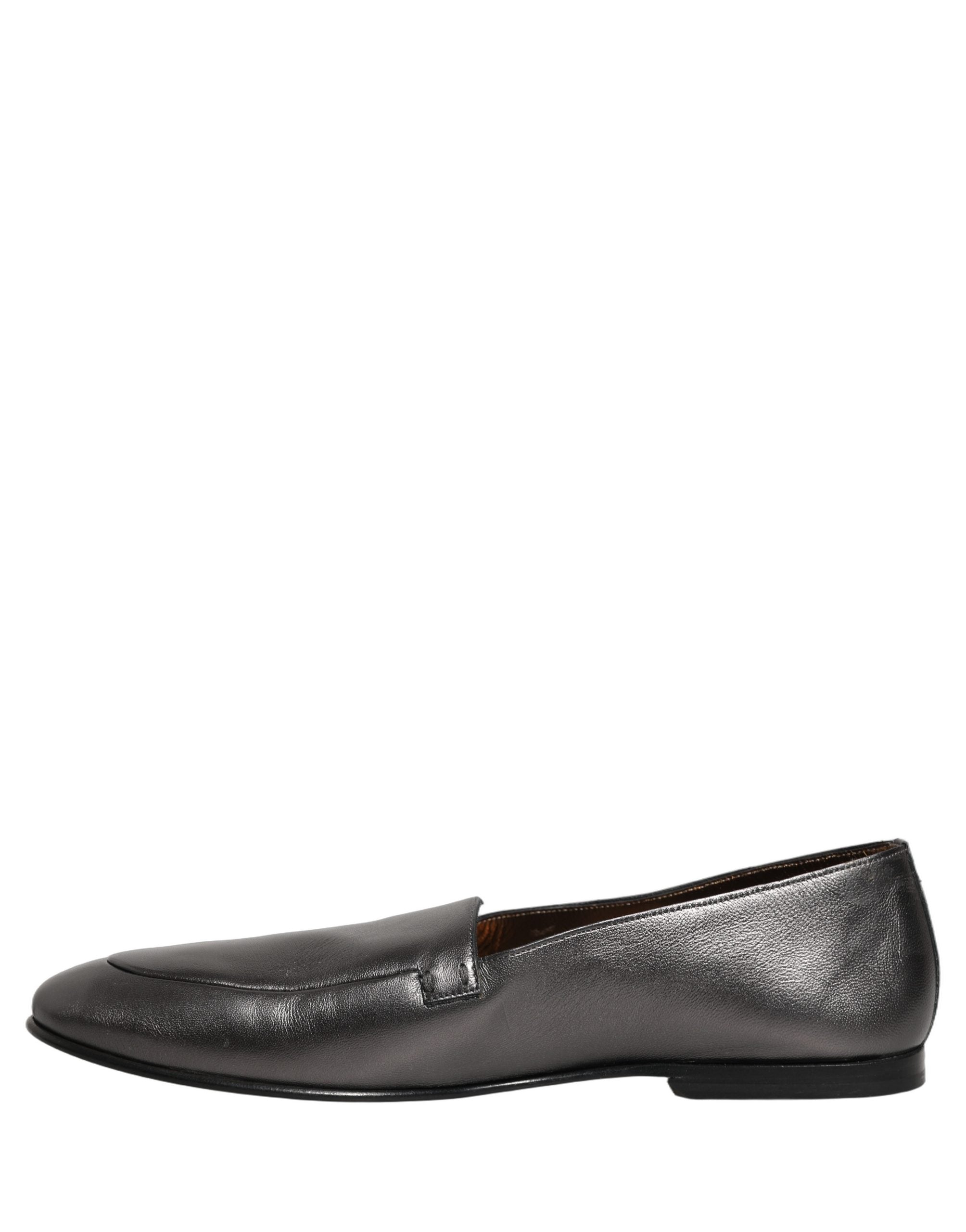 Dolce & Gabbana Silver Leather DG Logo Slip On Loafers Men's Shoes