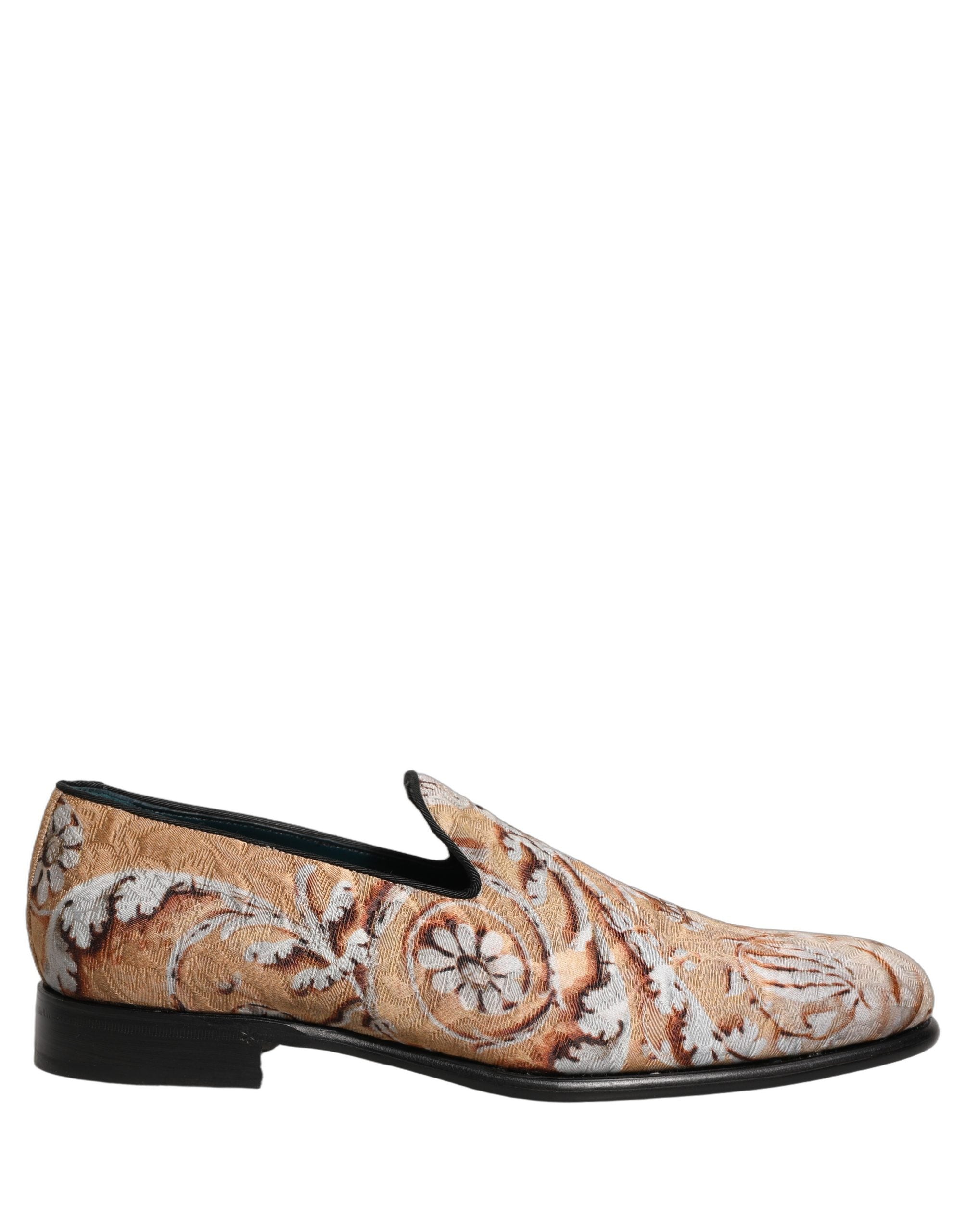 Dolce & Gabbana Beige Brocade Men Slip On Dress Loafers Men's Shoes