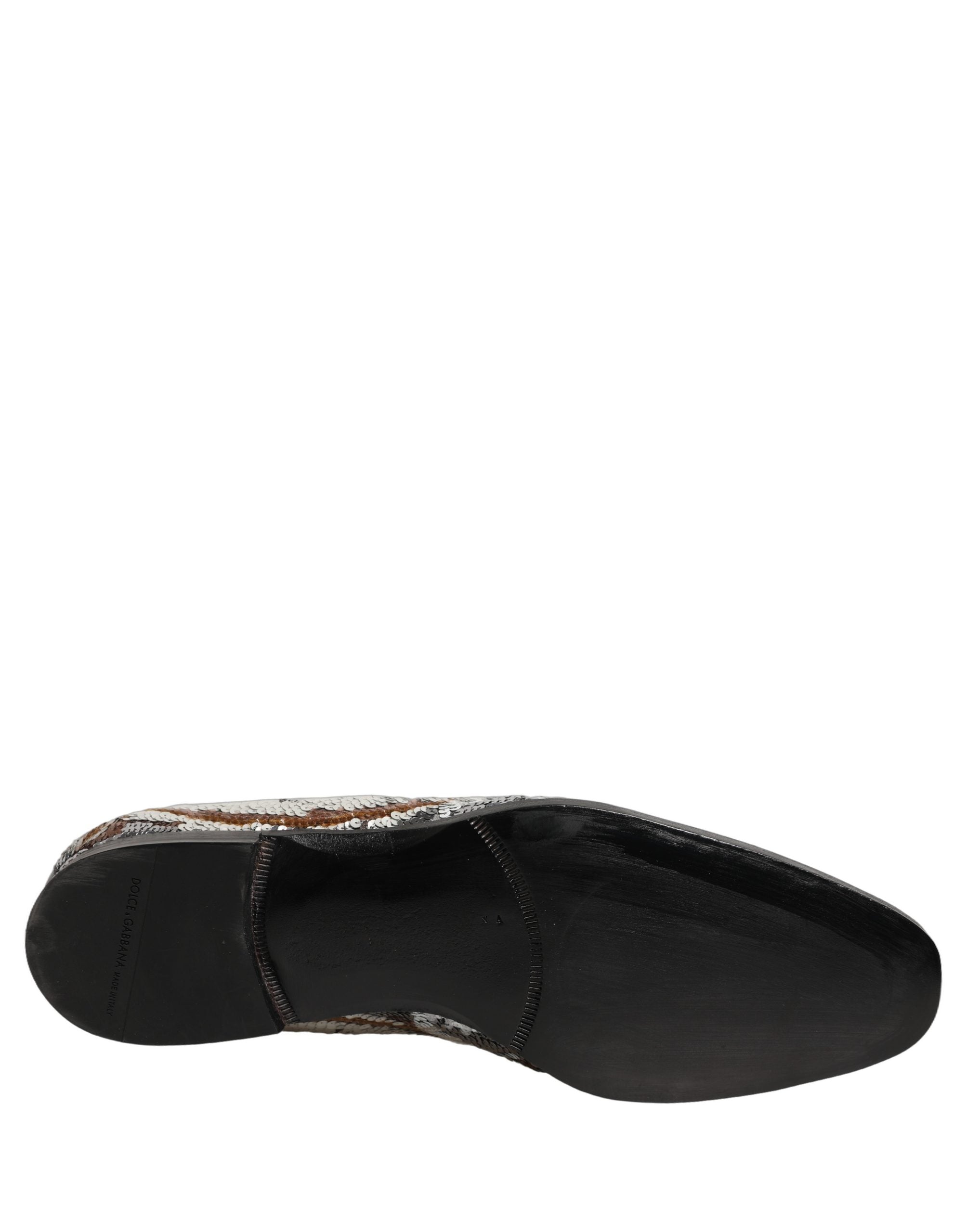 Dolce & Gabbana White Gold Sequined Slip On Loafers Men's Shoes