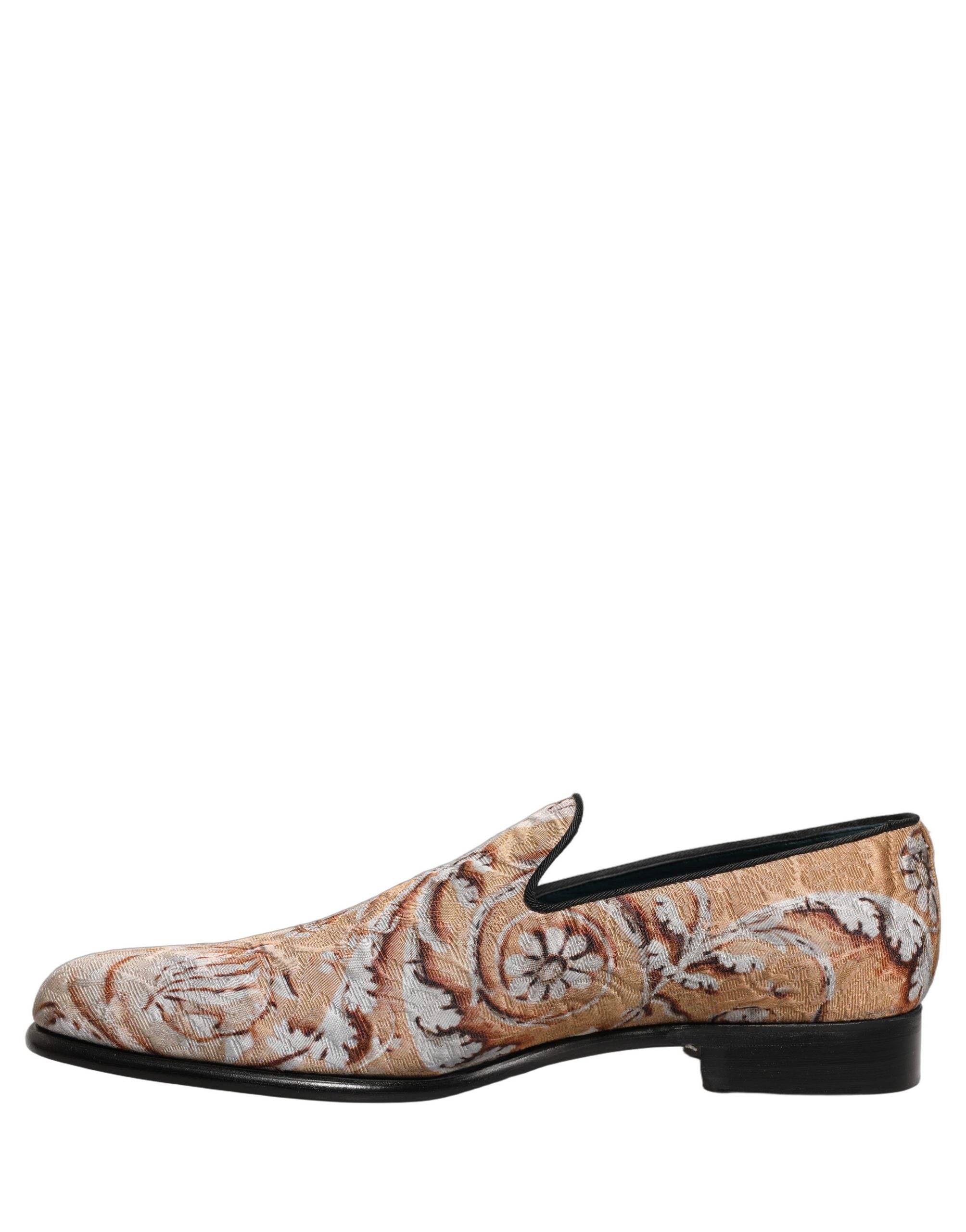 Dolce & Gabbana Gold Brocade Baroque Men Loafers Men's Shoes