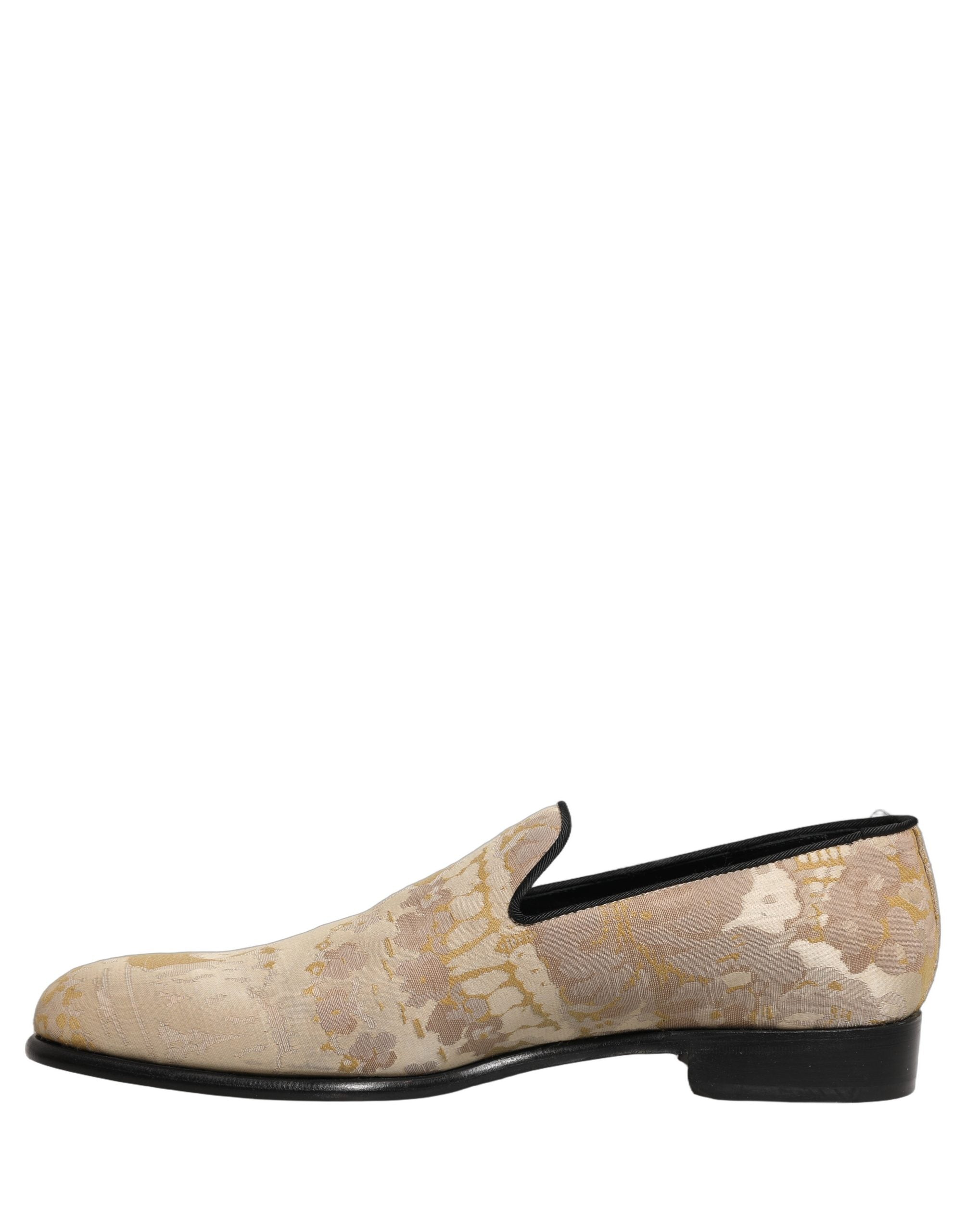 Dolce & Gabbana Gold Floral Print Jacquard Men Loafers Men's Shoes