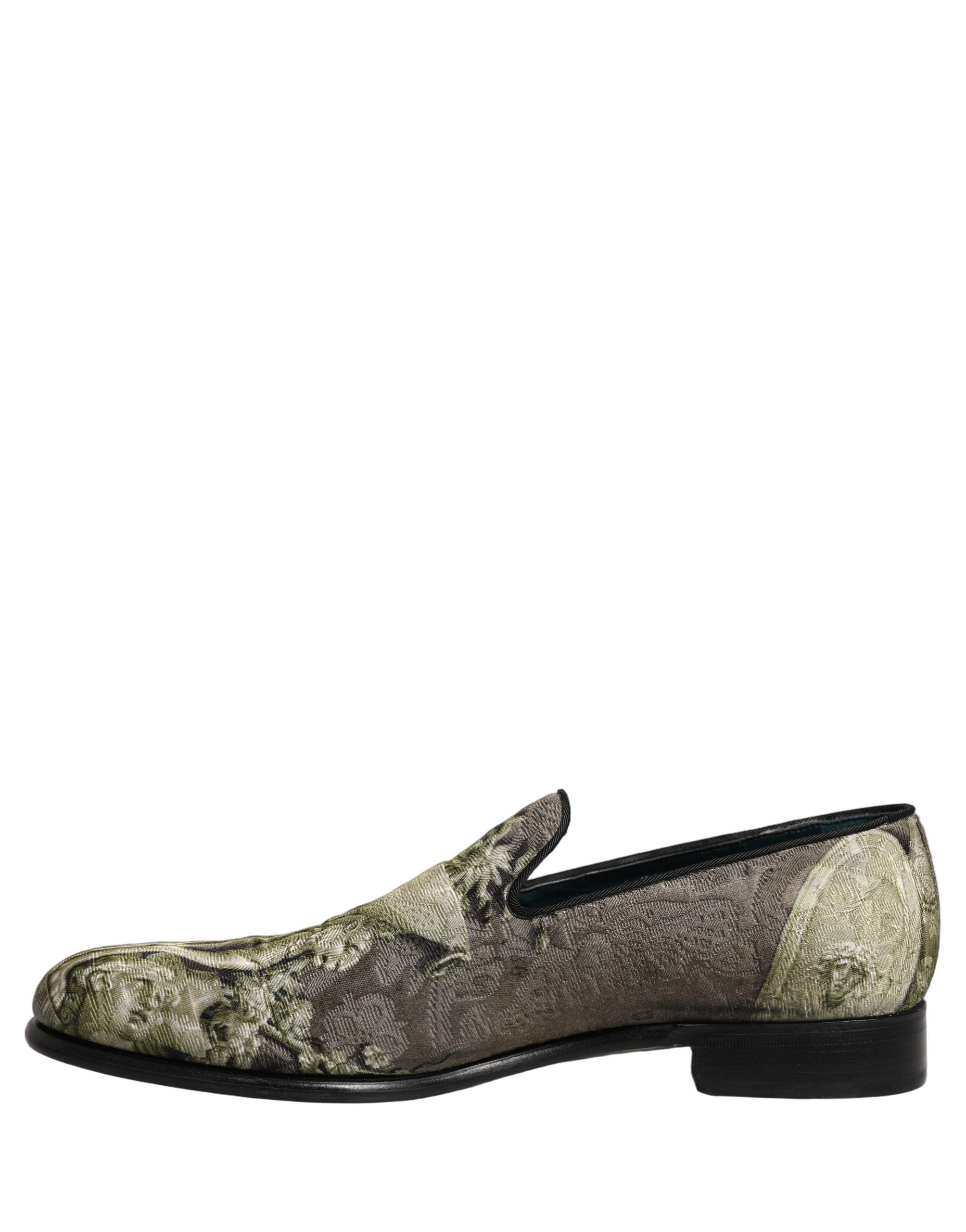 Dolce & Gabbana Brown Baroque Print Slip On Loafers Men's Shoes