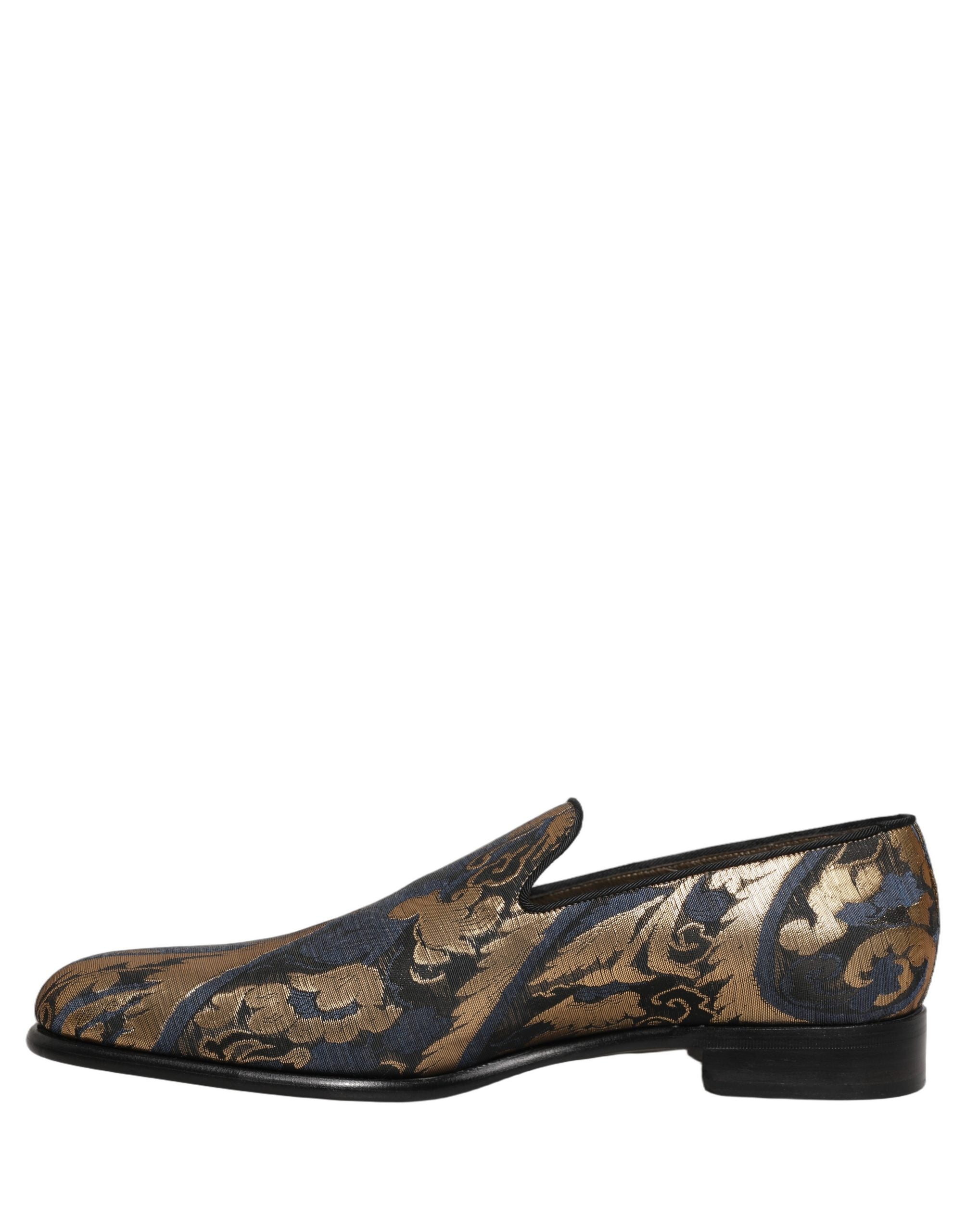 Dolce & Gabbana Blue Brocade Slip On Men Dress Loafers Men's Shoes