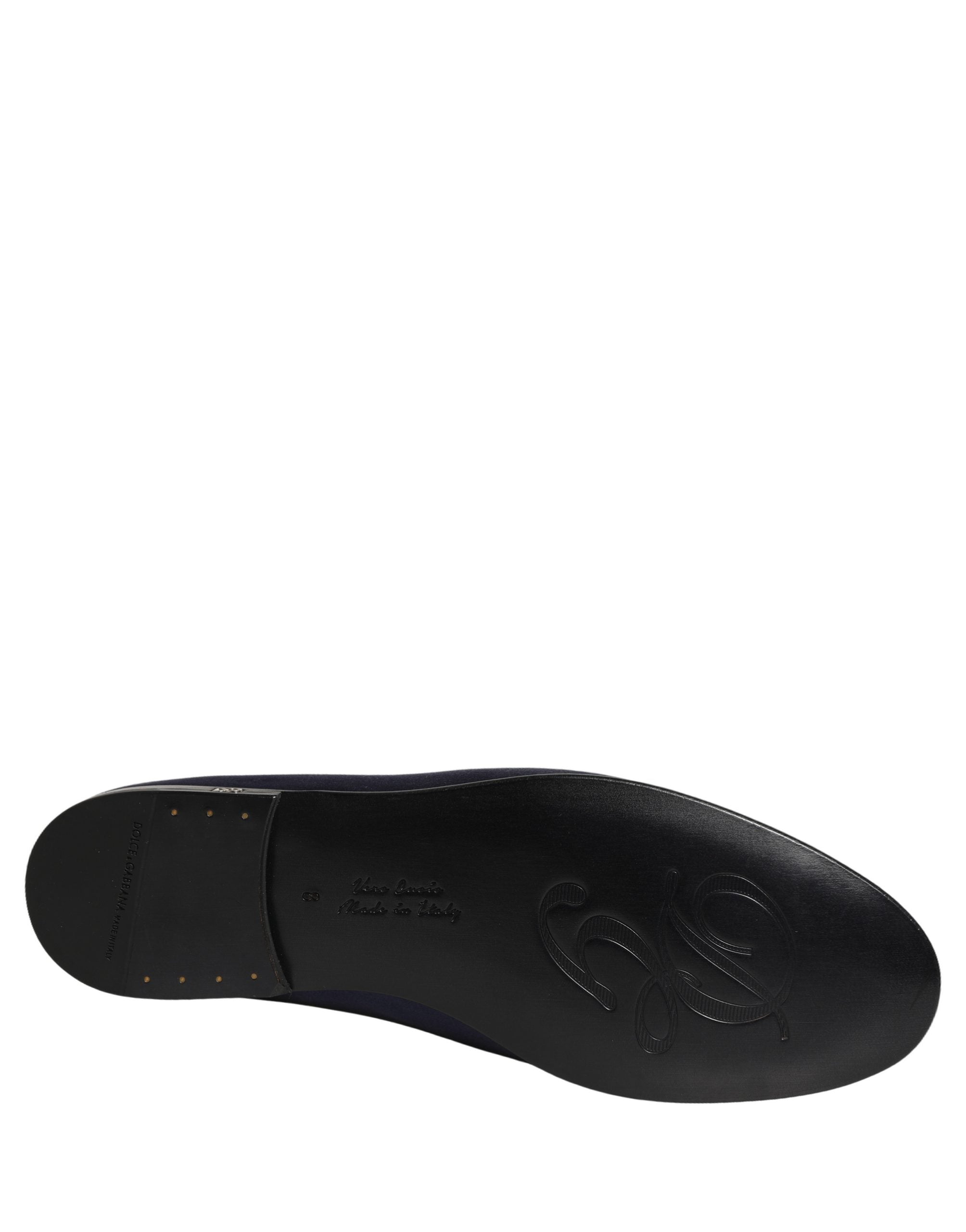 Dolce & Gabbana Blue Satin Logo Slip On Flats Loafers Men's Shoes