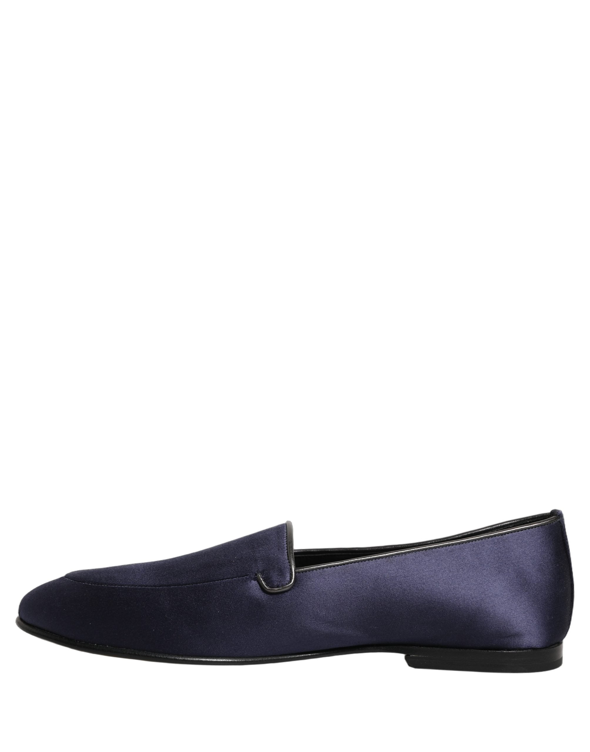 Dolce & Gabbana Blue Satin Logo Slip On Flats Loafers Men's Shoes