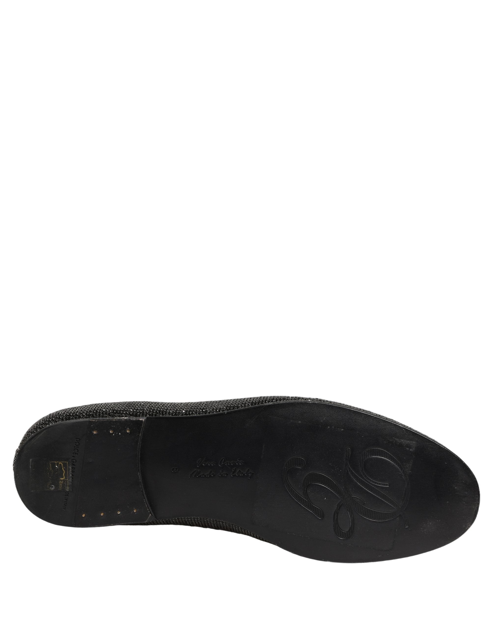 Dolce & Gabbana Black Crystal Embellished Men Loafers Men's Shoes