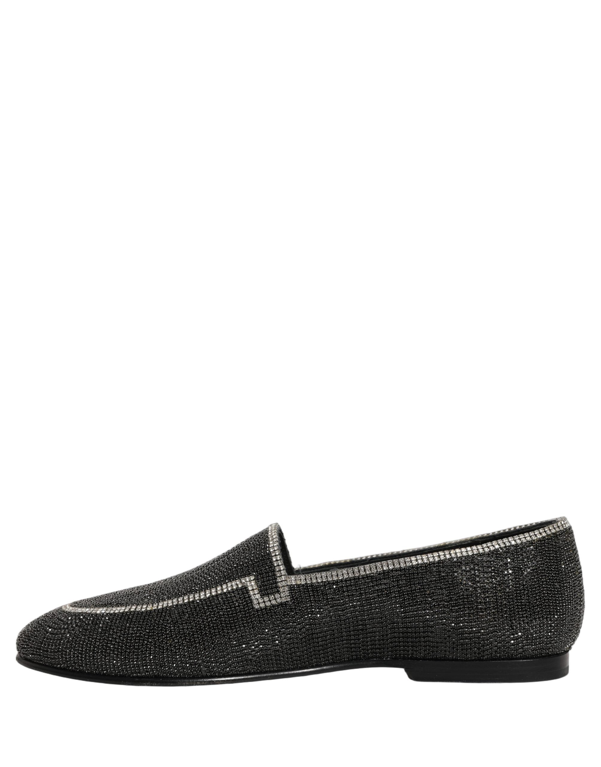 Dolce & Gabbana Black Crystal Embellished Men Loafers Men's Shoes