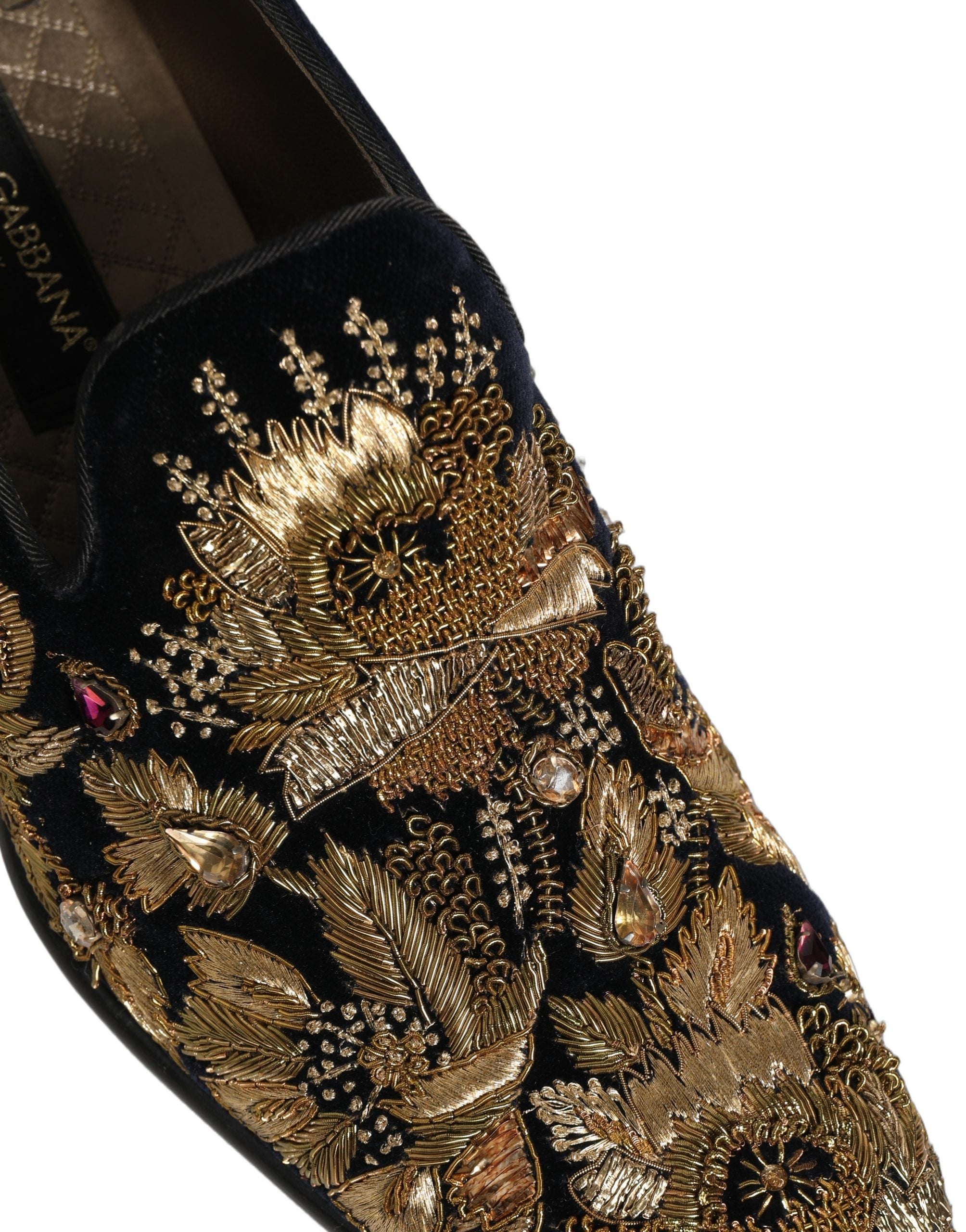 Dolce & Gabbana Black Gold Embroidery Dress Loafers Men's Shoes (Pre-Owned)