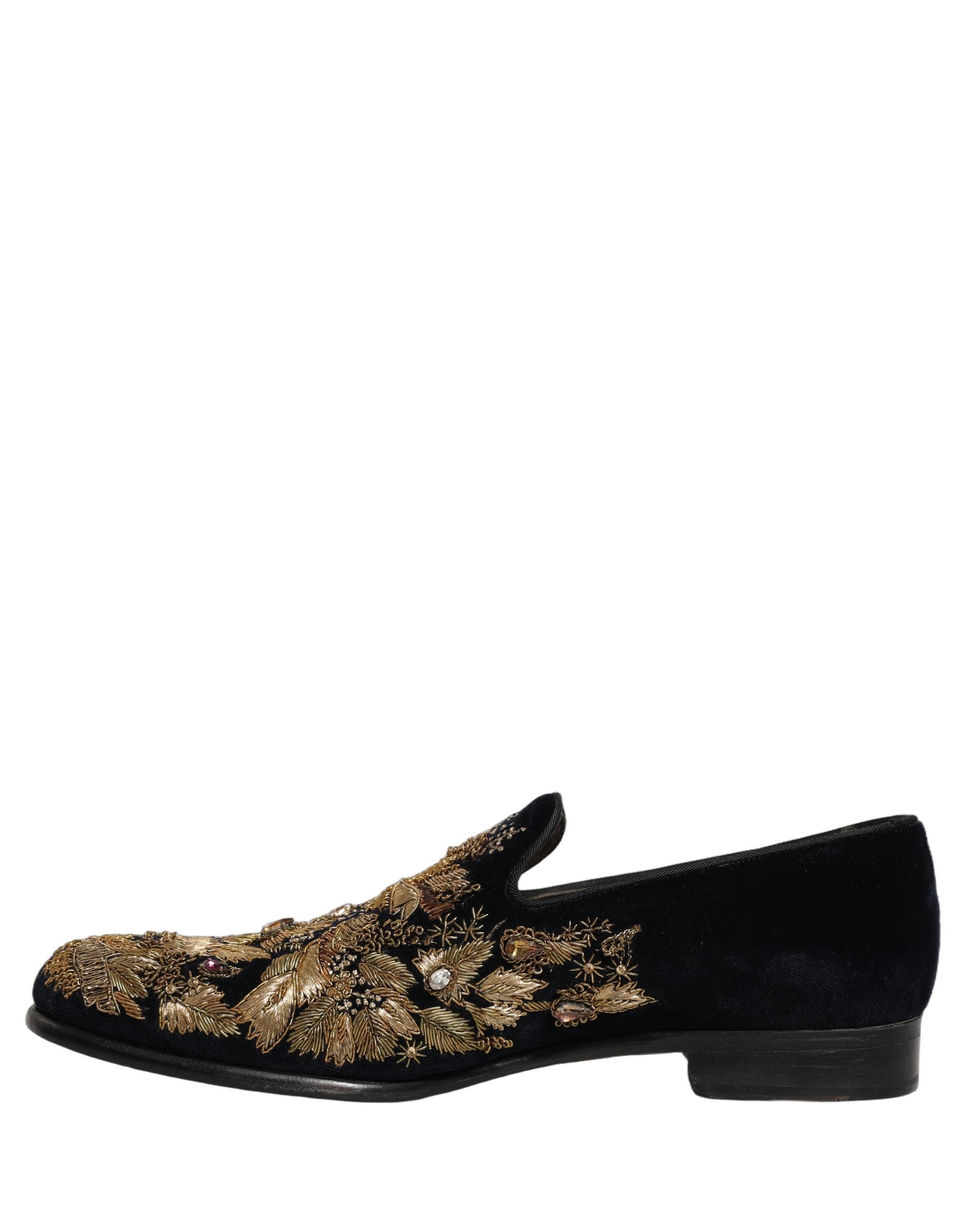 Dolce & Gabbana Black Gold Embroidery Dress Loafers Men's Shoes (Pre-Owned)