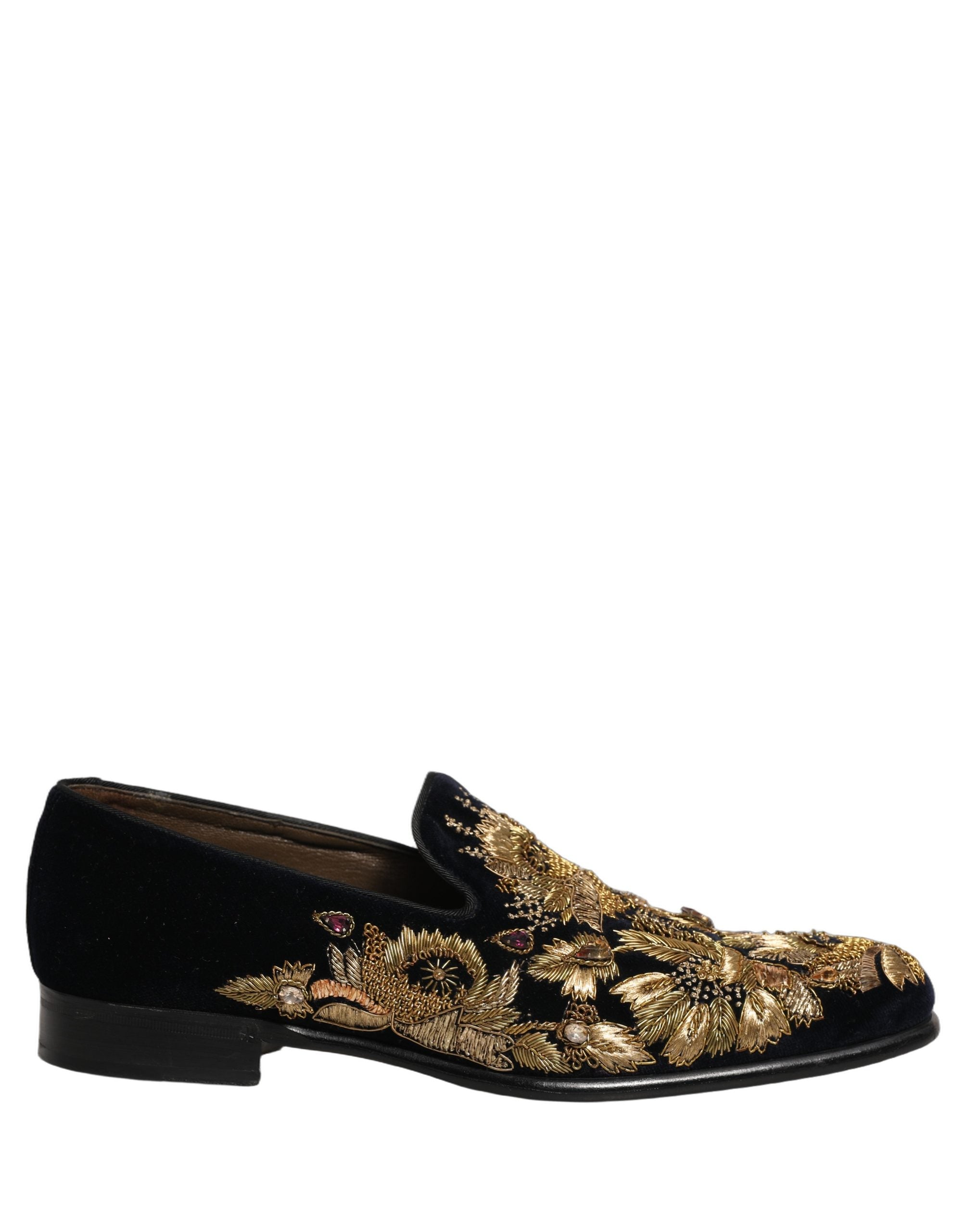 Dolce & Gabbana Black Gold Embroidery Dress Loafers Men's Shoes (Pre-Owned)