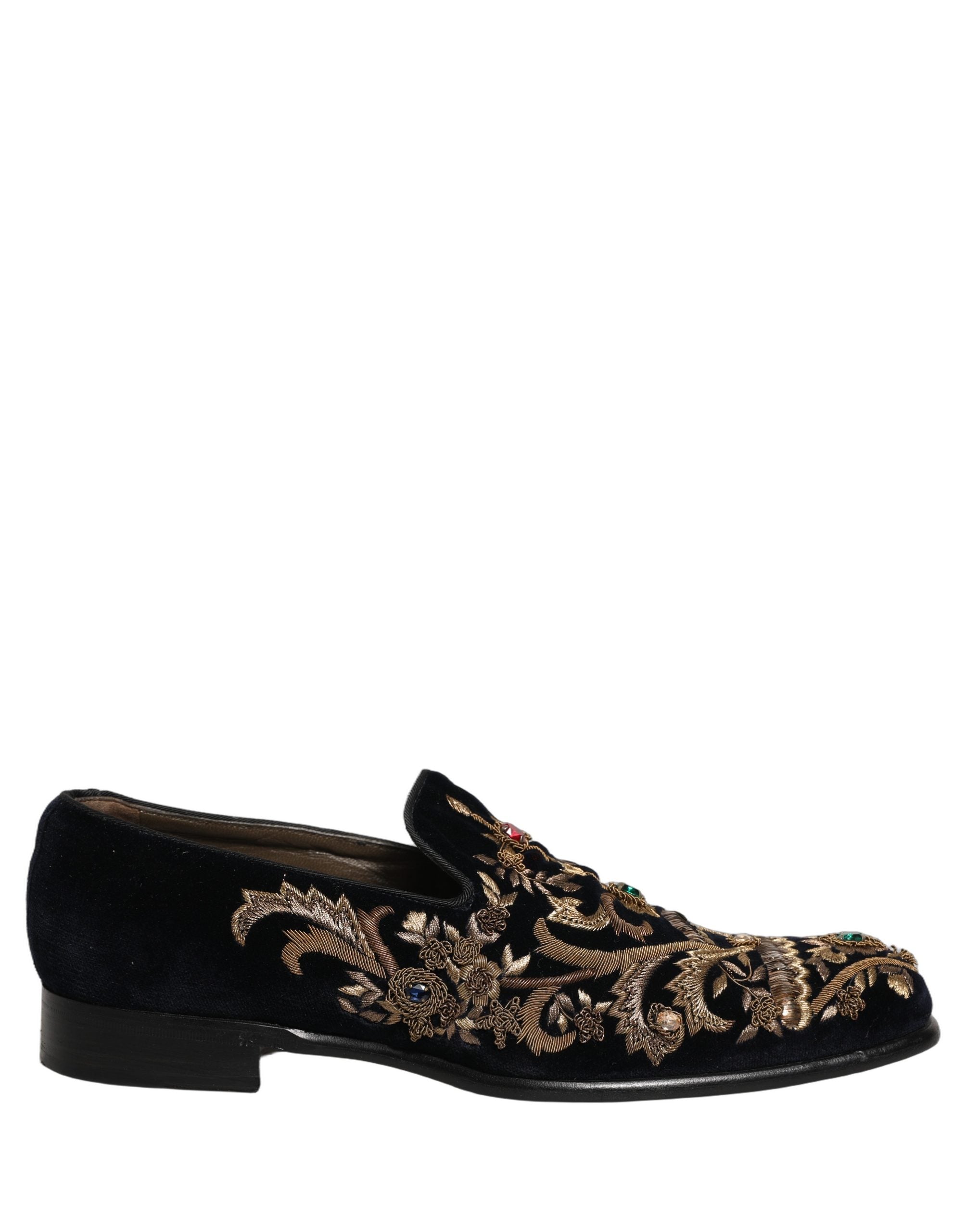 Dolce & Gabbana Black Velvet Embellished Dress Loafers Men's Shoes (Pre-Owned)