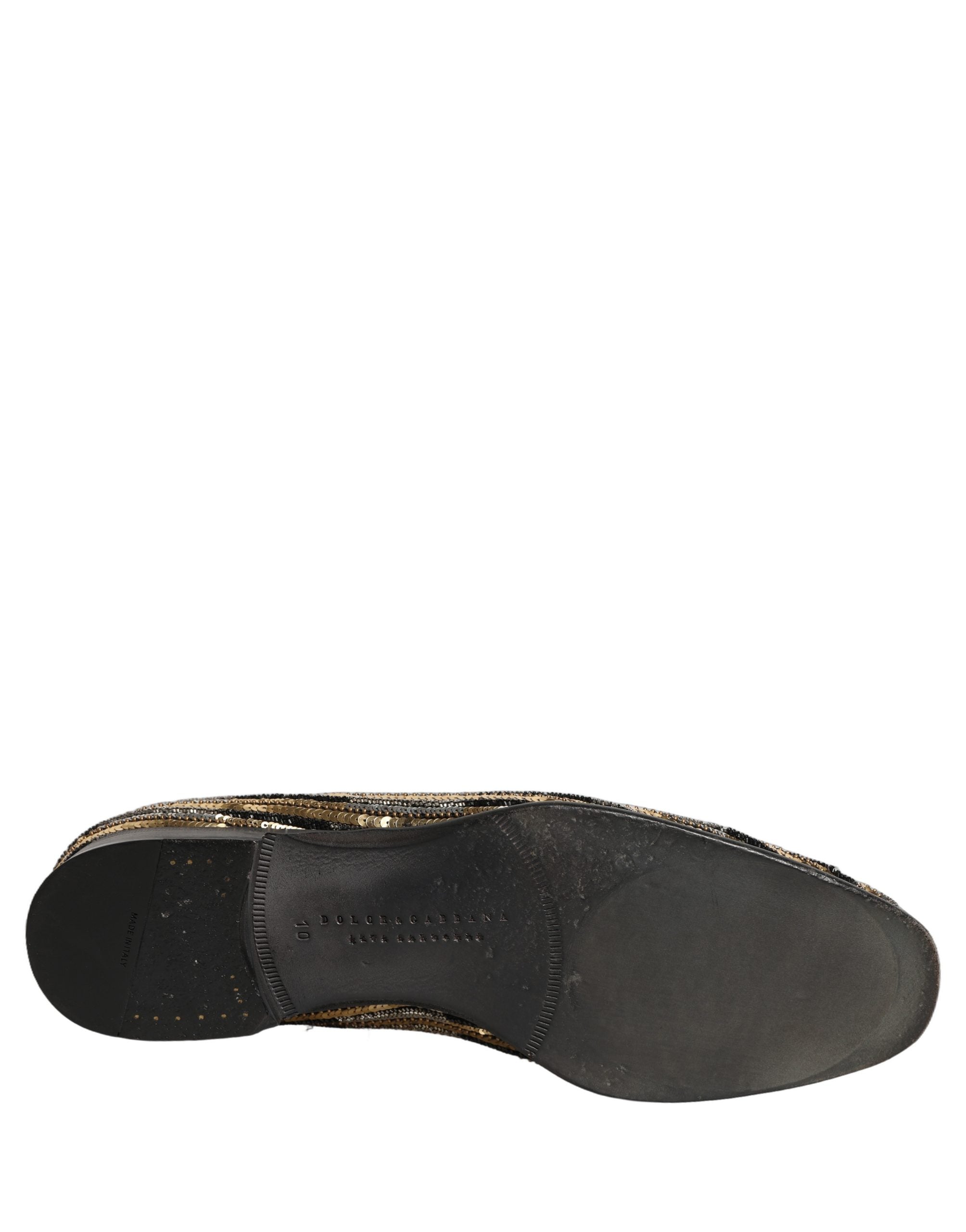 Dolce & Gabbana Gold Striped Sequin Embellished Loafer Men's Shoes (Pre-Owned)
