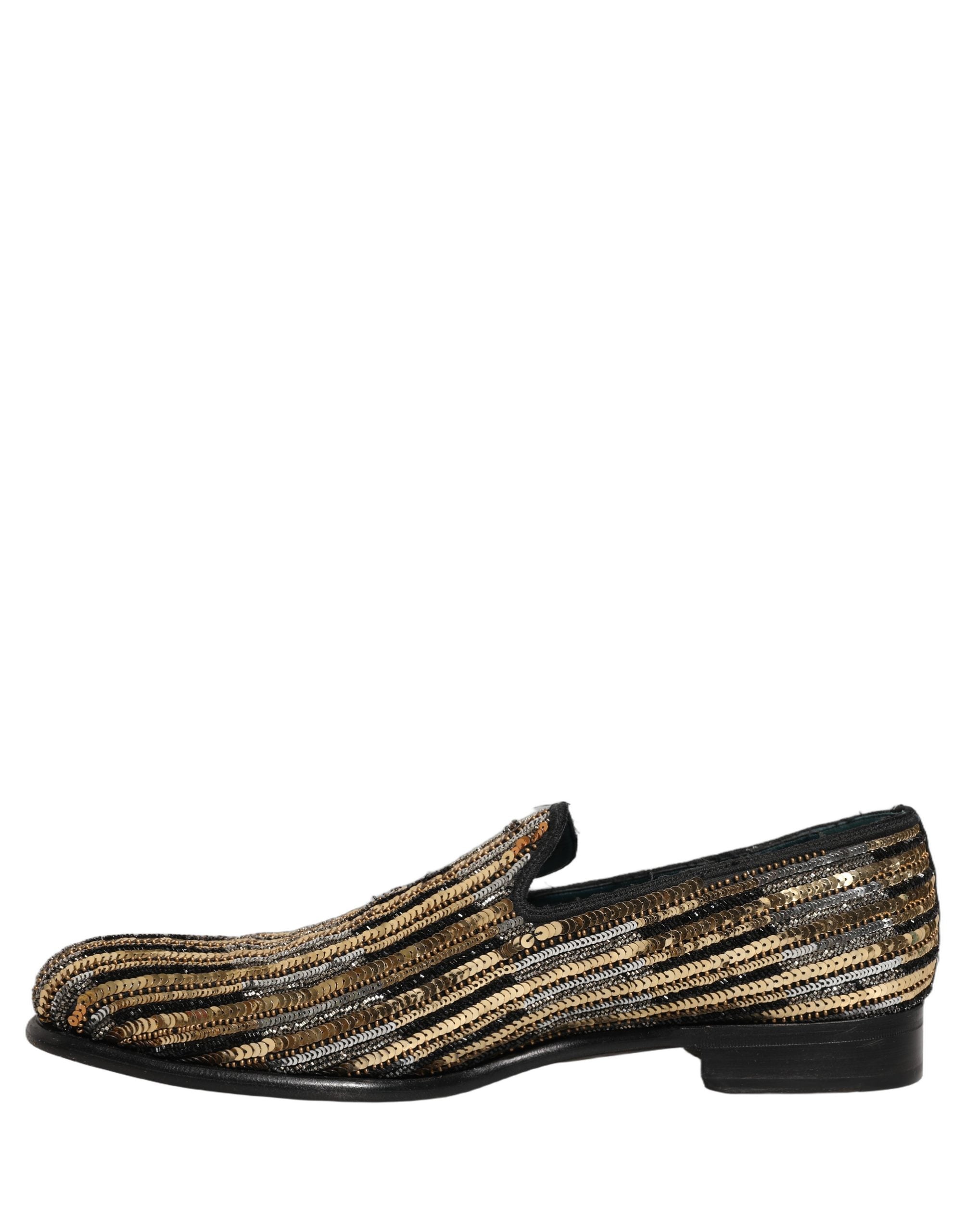 Dolce & Gabbana Gold Striped Sequin Embellished Loafer Men's Shoes (Pre-Owned)