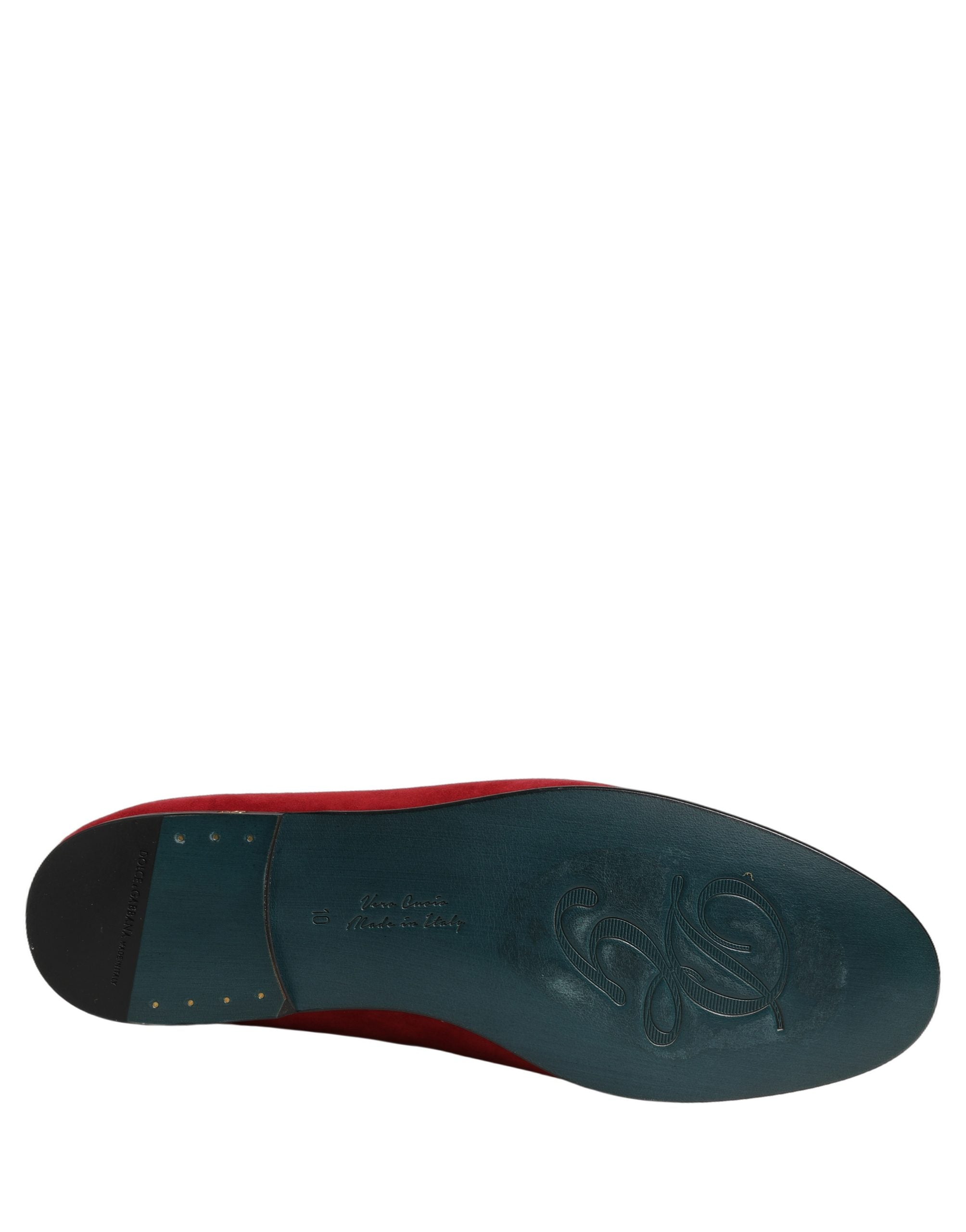 Dolce & Gabbana Red Suede Logo Slip On Flats Loafers Men's Shoes