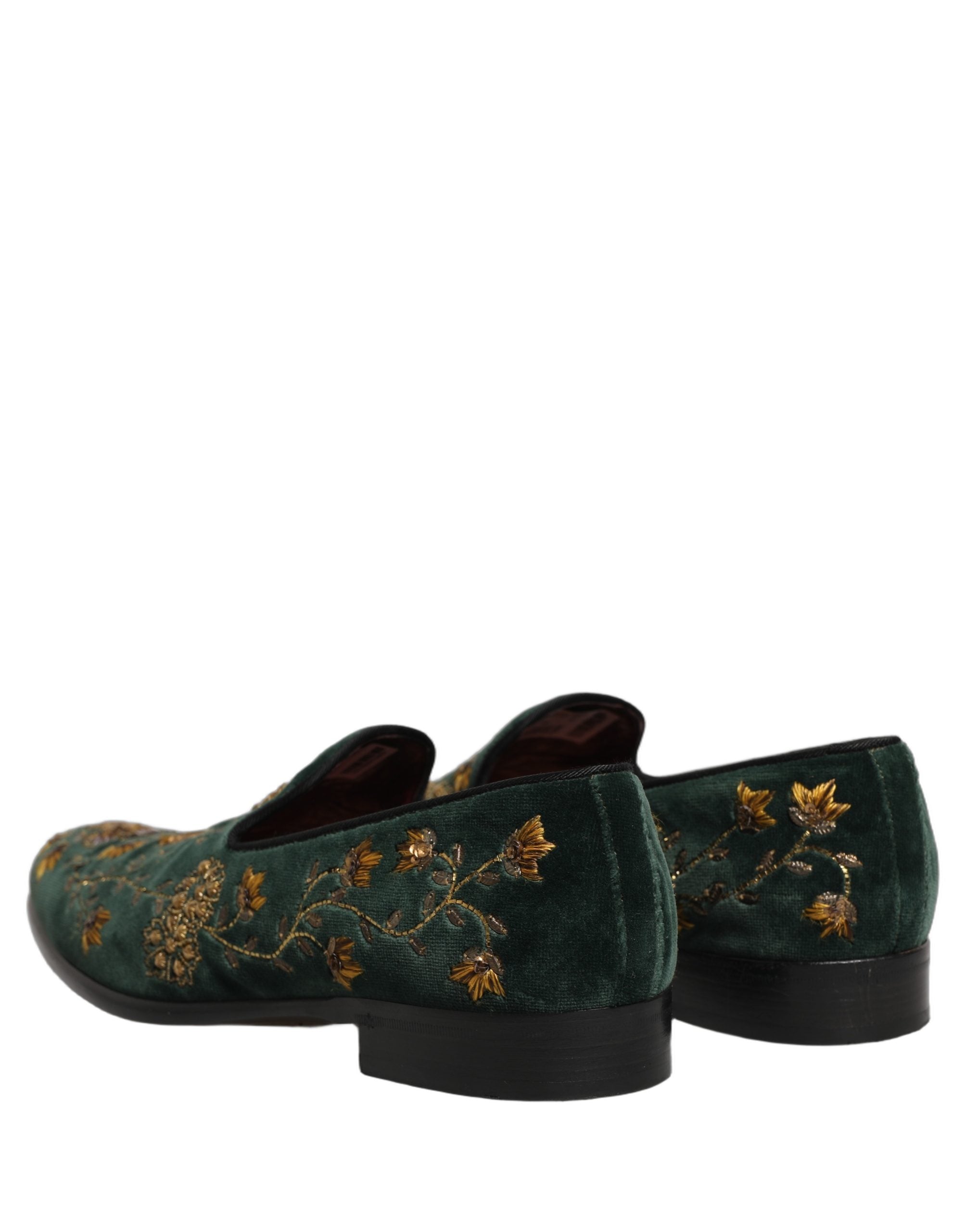 Dolce & Gabbana Green Floral Embroidery Dress Loafers Men's Shoes (Pre-Owned)