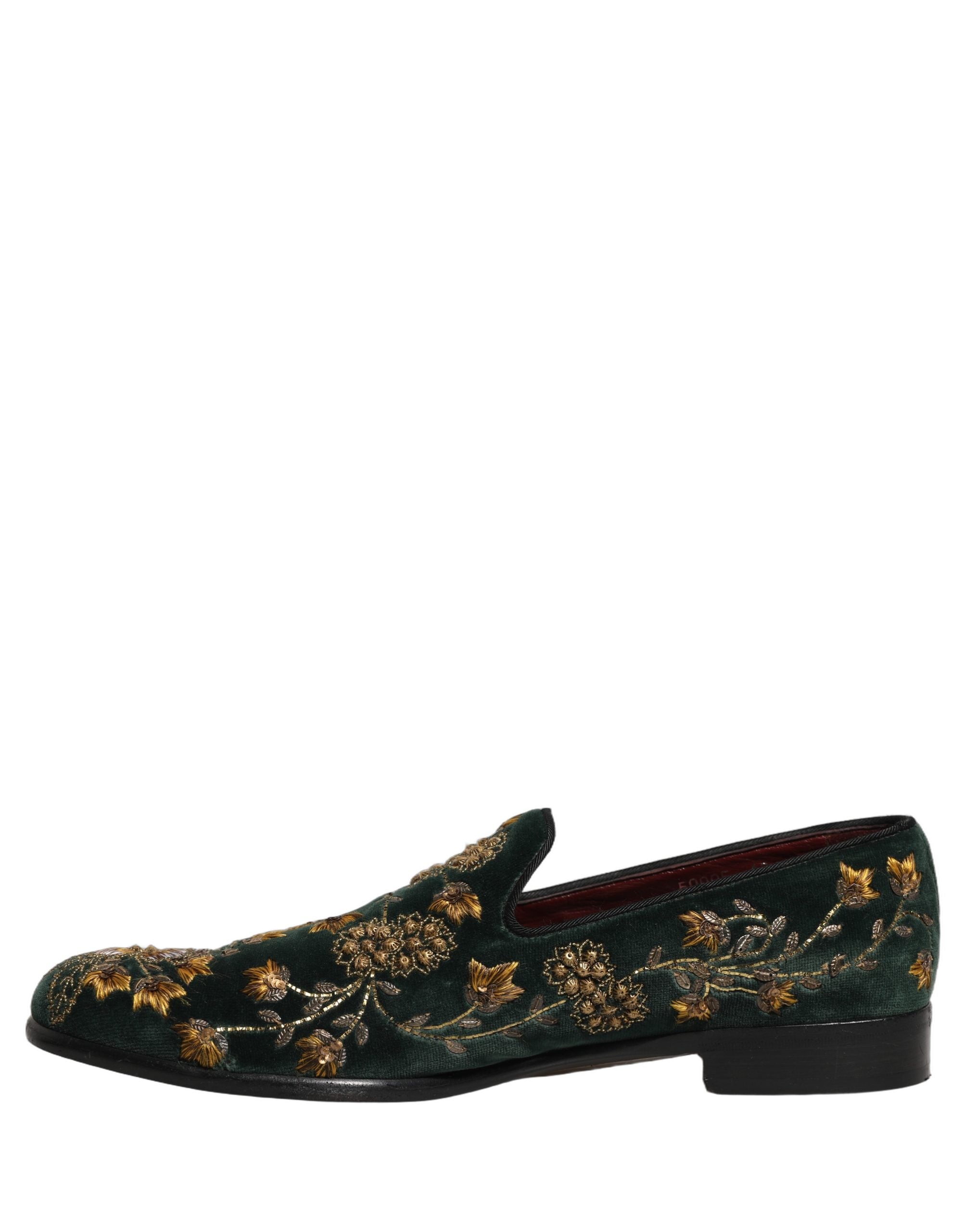 Dolce & Gabbana Green Floral Embroidery Dress Loafers Men's Shoes (Pre-Owned)