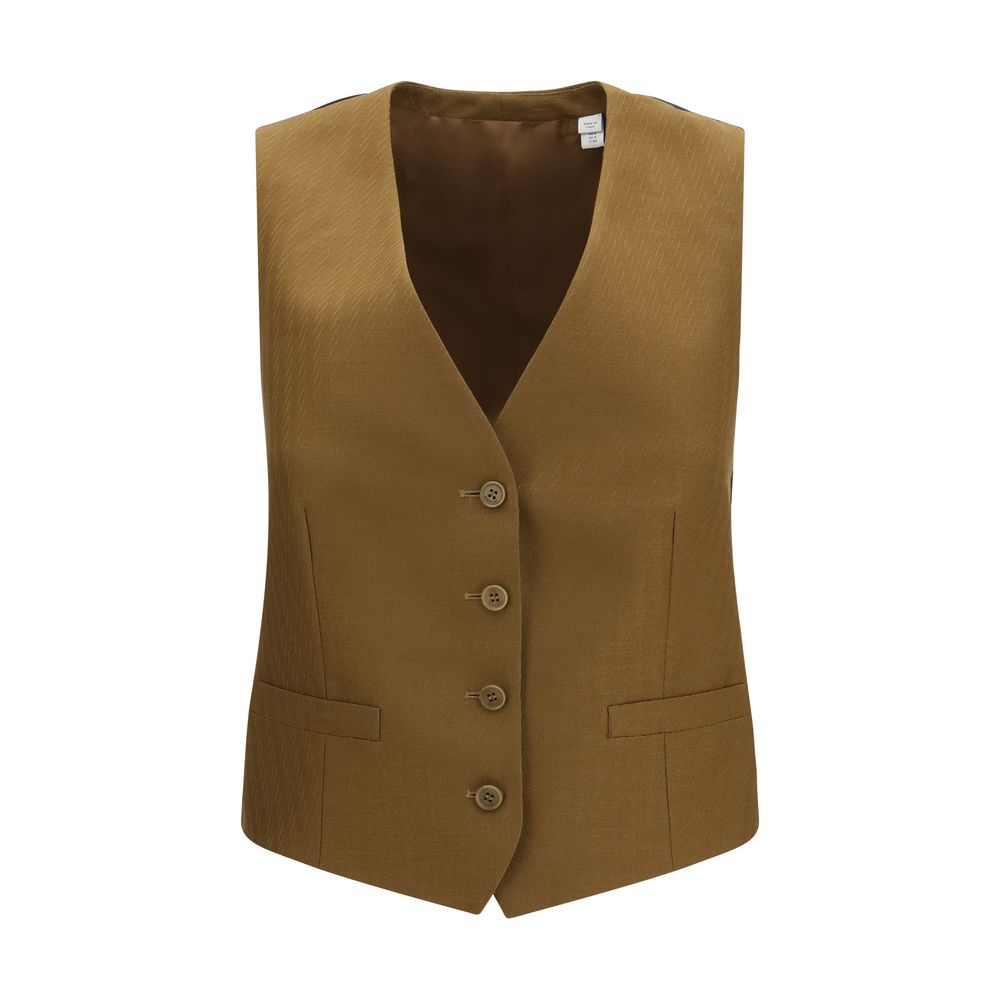 Burberry Brown Wool Oves Aries Sleeveless Women's Jacket