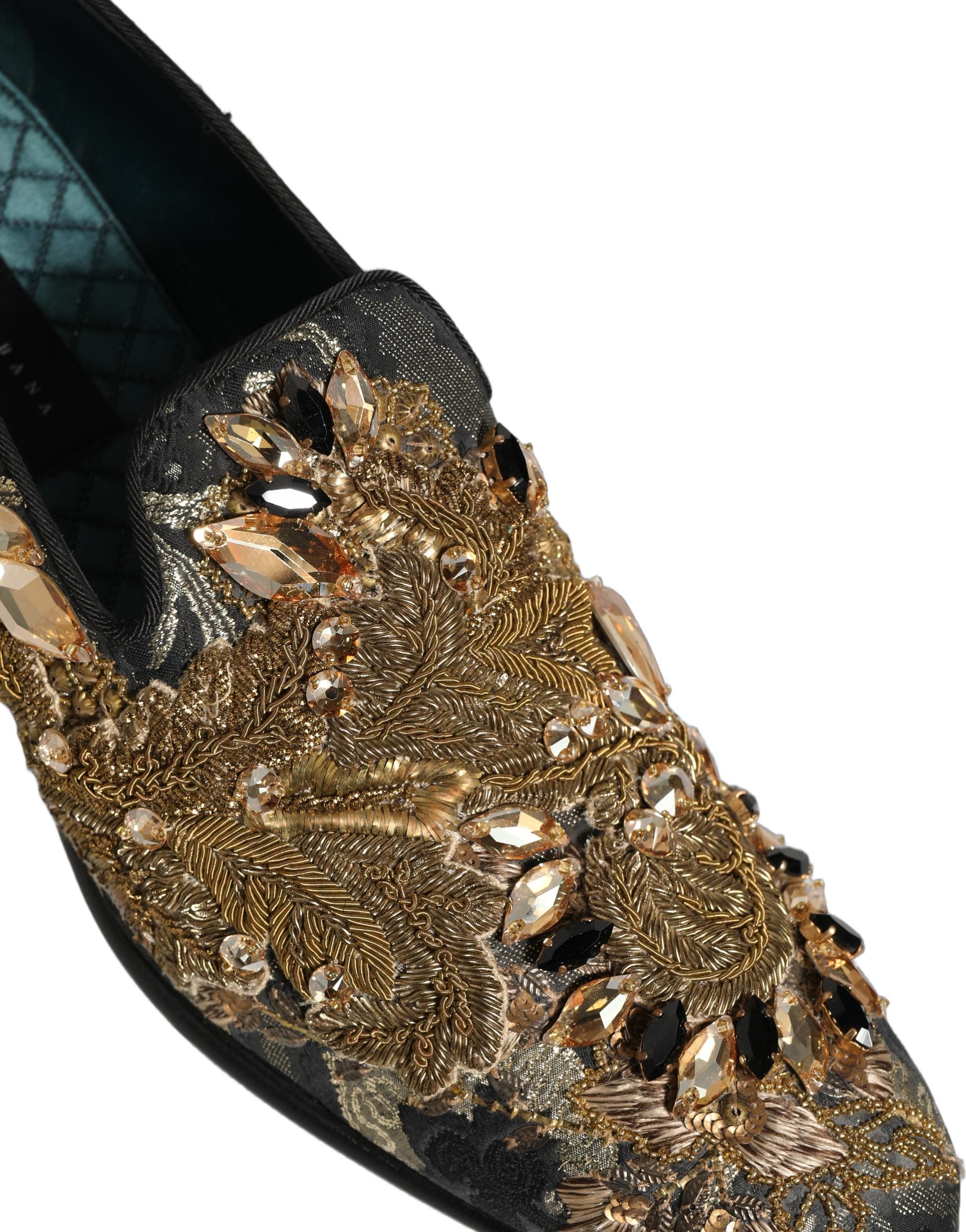 Dolce & Gabbana Black Velvet Embellished Dress Loafers Men's Shoes