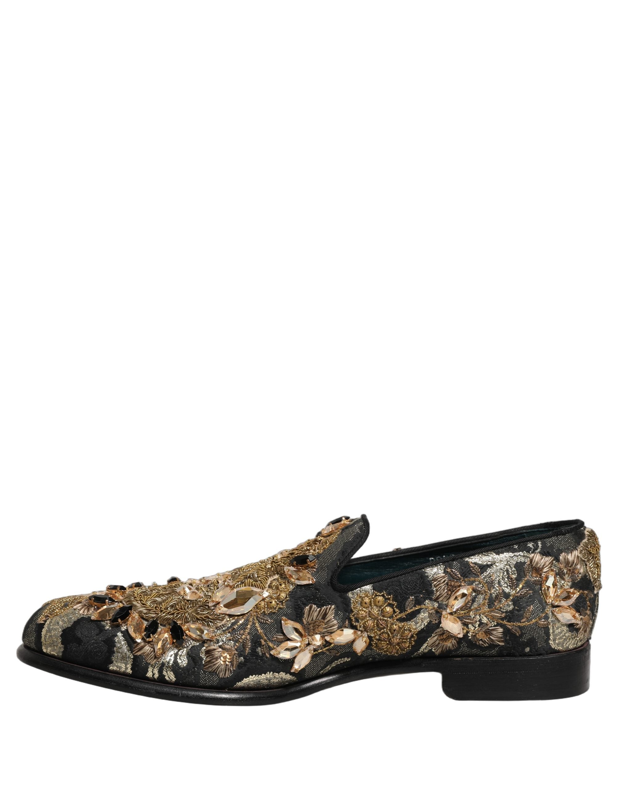 Dolce & Gabbana Black Velvet Embellished Dress Loafers Men's Shoes
