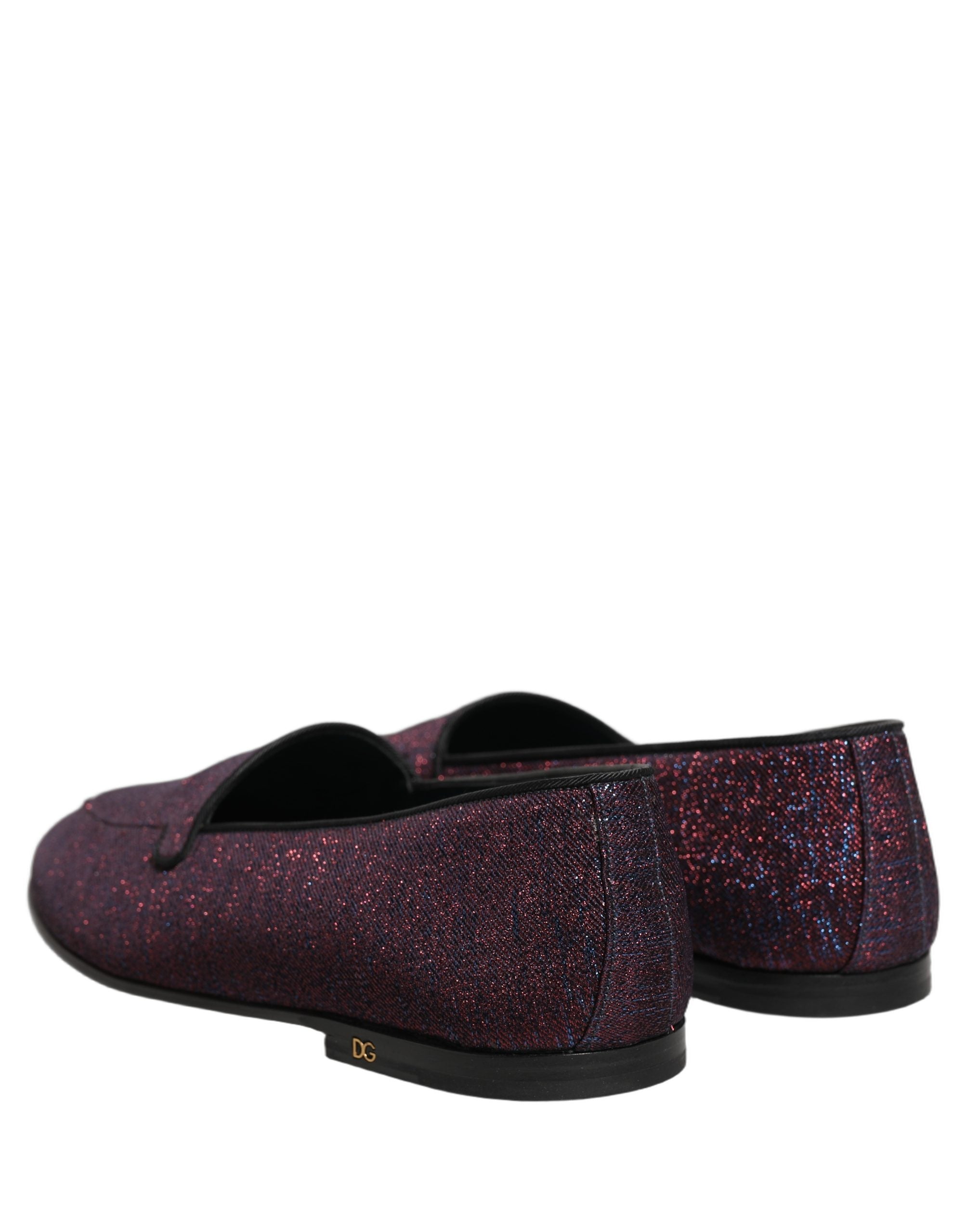 Dolce & Gabbana Maroon Glitter Lurex Logo Dress Loafers Men's Shoes