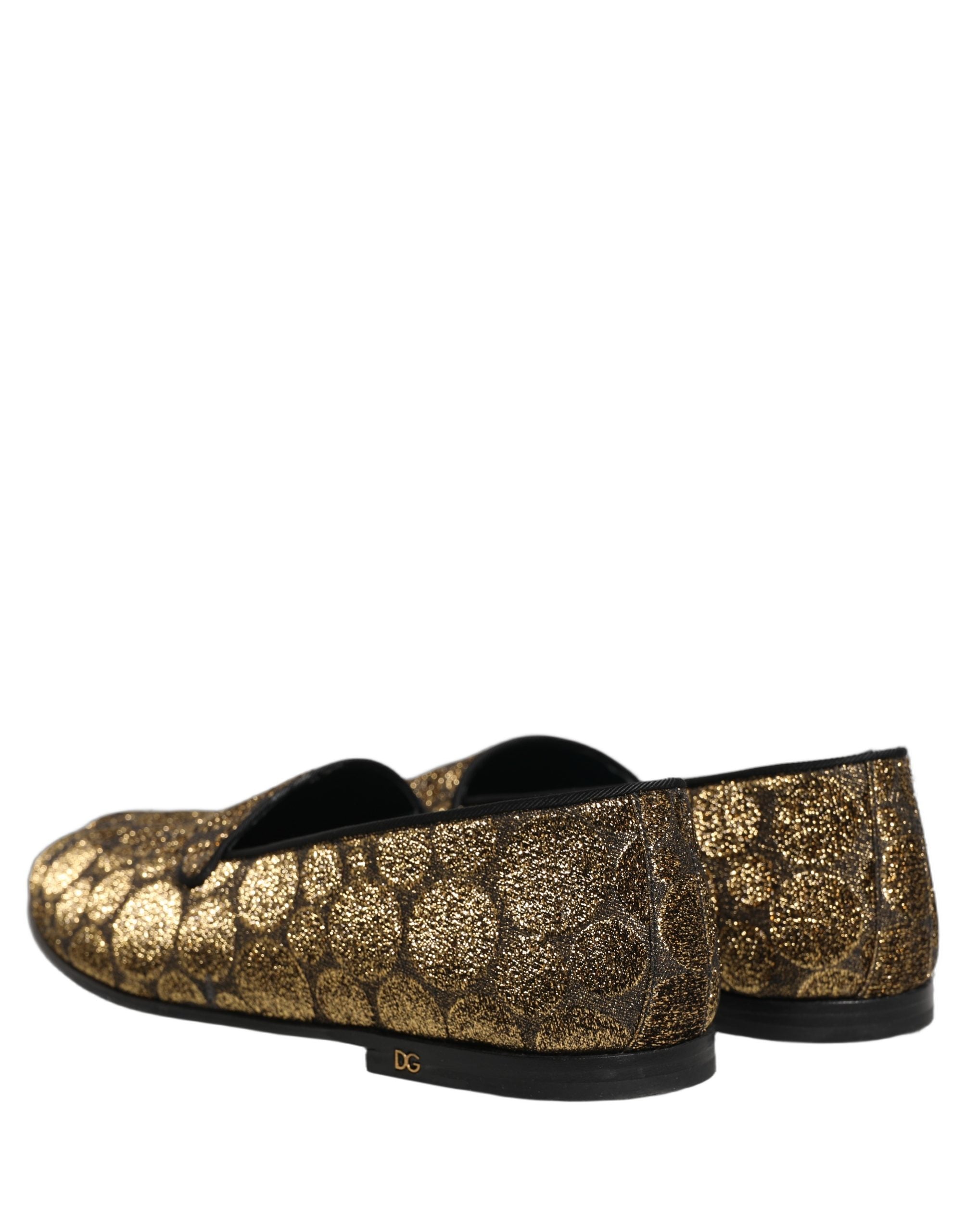 Dolce & Gabbana Gold Lurex Glitter Men Slip On Loafers Men's Shoes