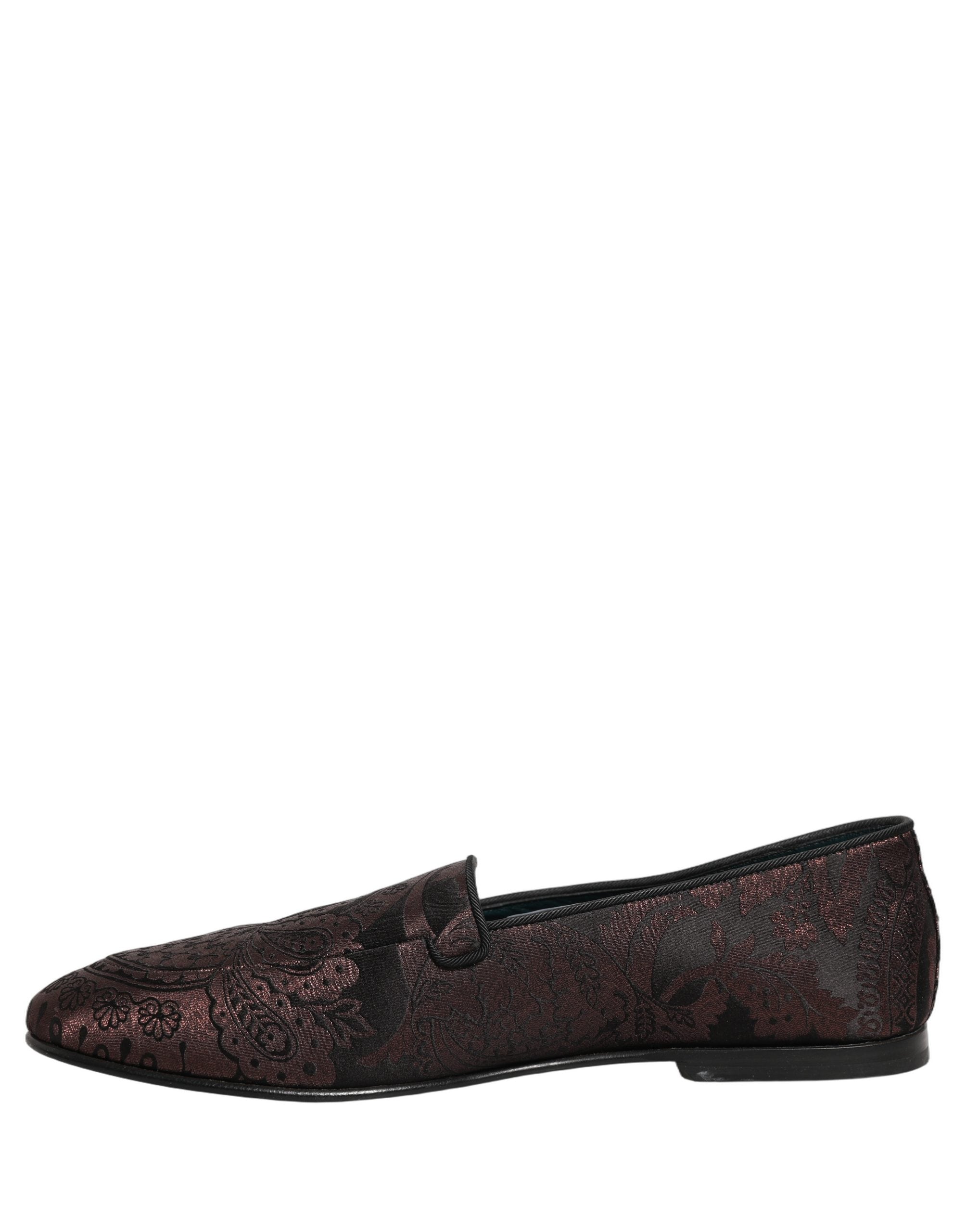 Dolce & Gabbana Maroon Jacquard Leather Slip On Loafers Men's Shoes