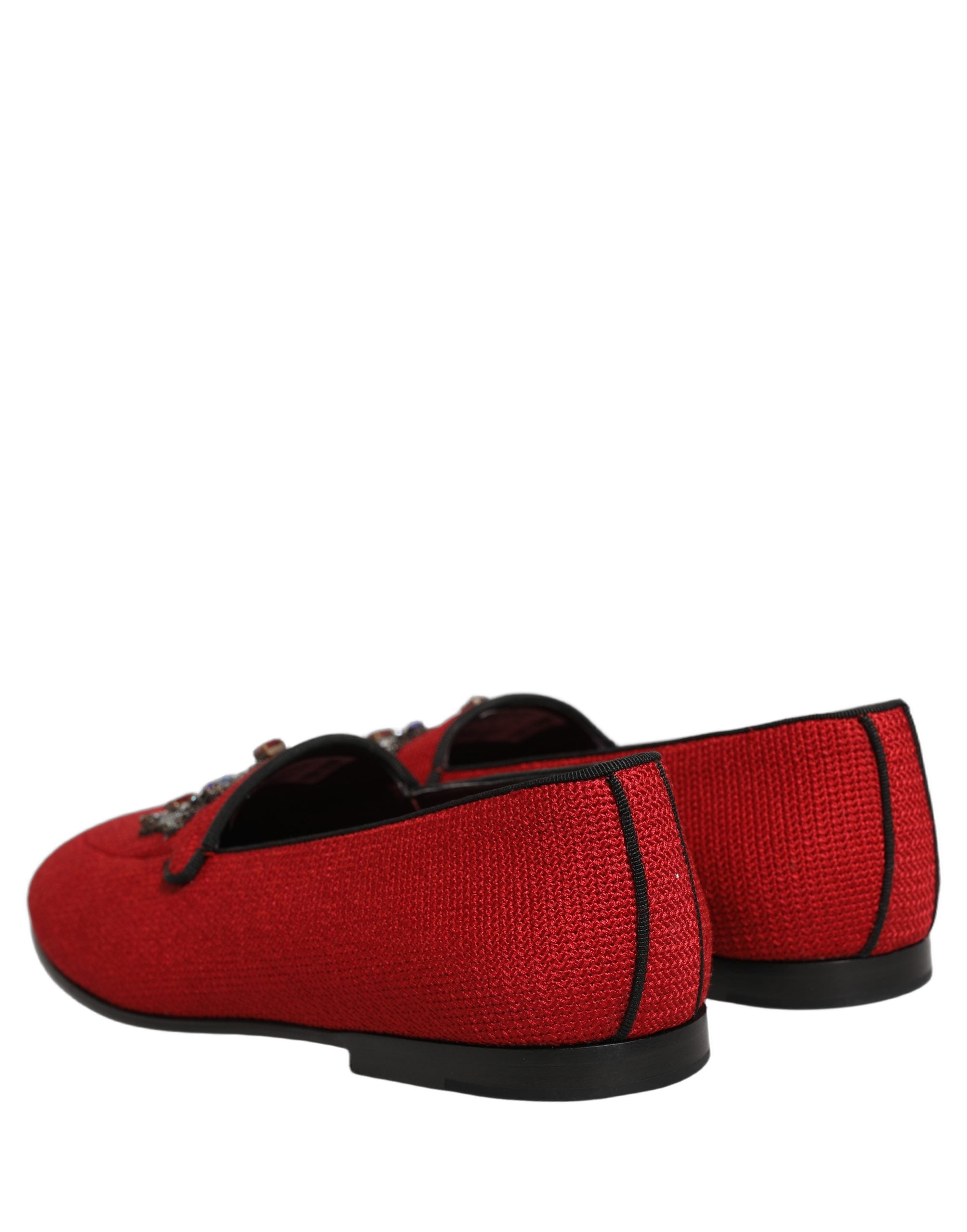 Dolce & Gabbana Red Crown Embellished Dress Loafers Men's Shoes