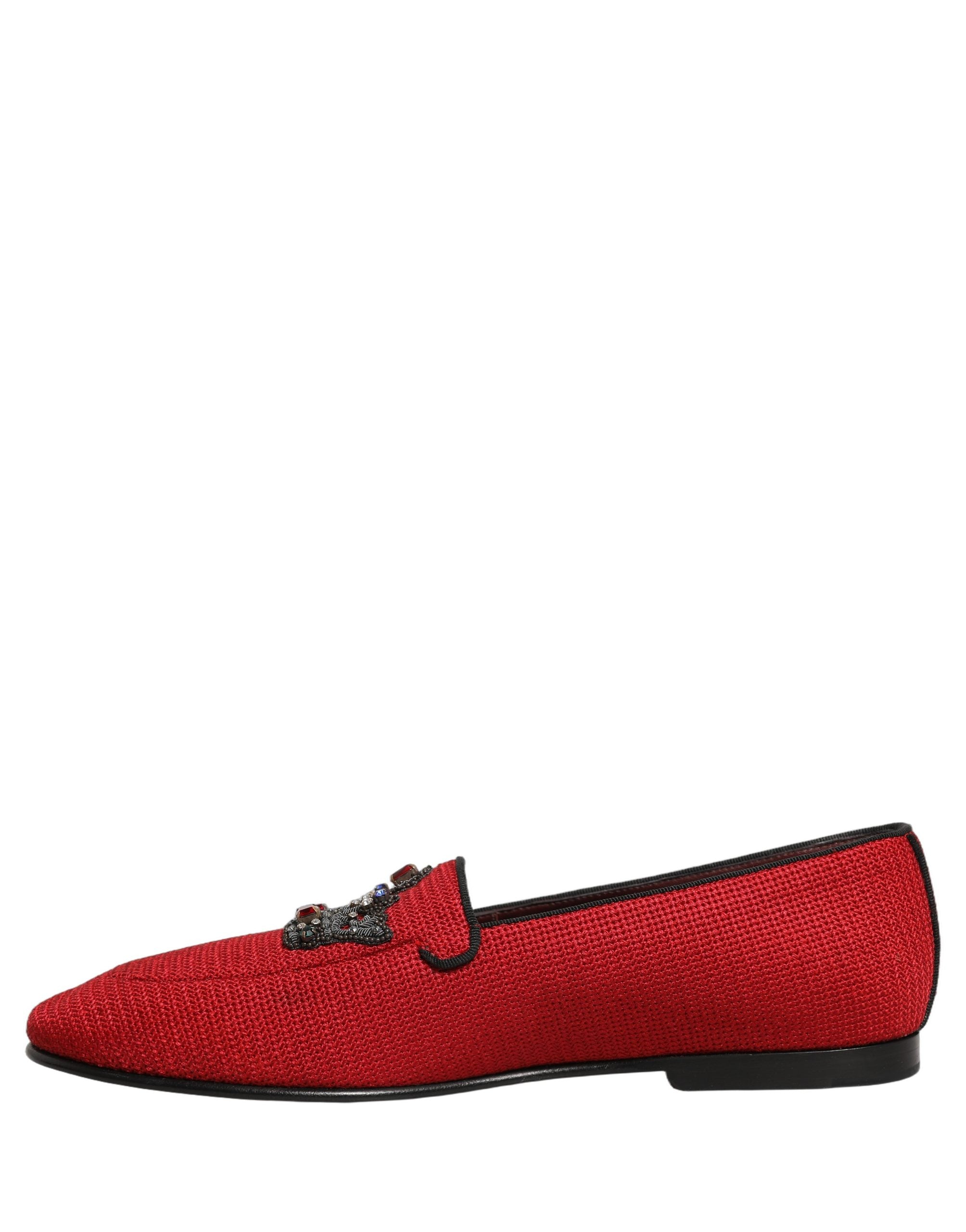 Dolce & Gabbana Red Crown Embellished Dress Loafers Men's Shoes