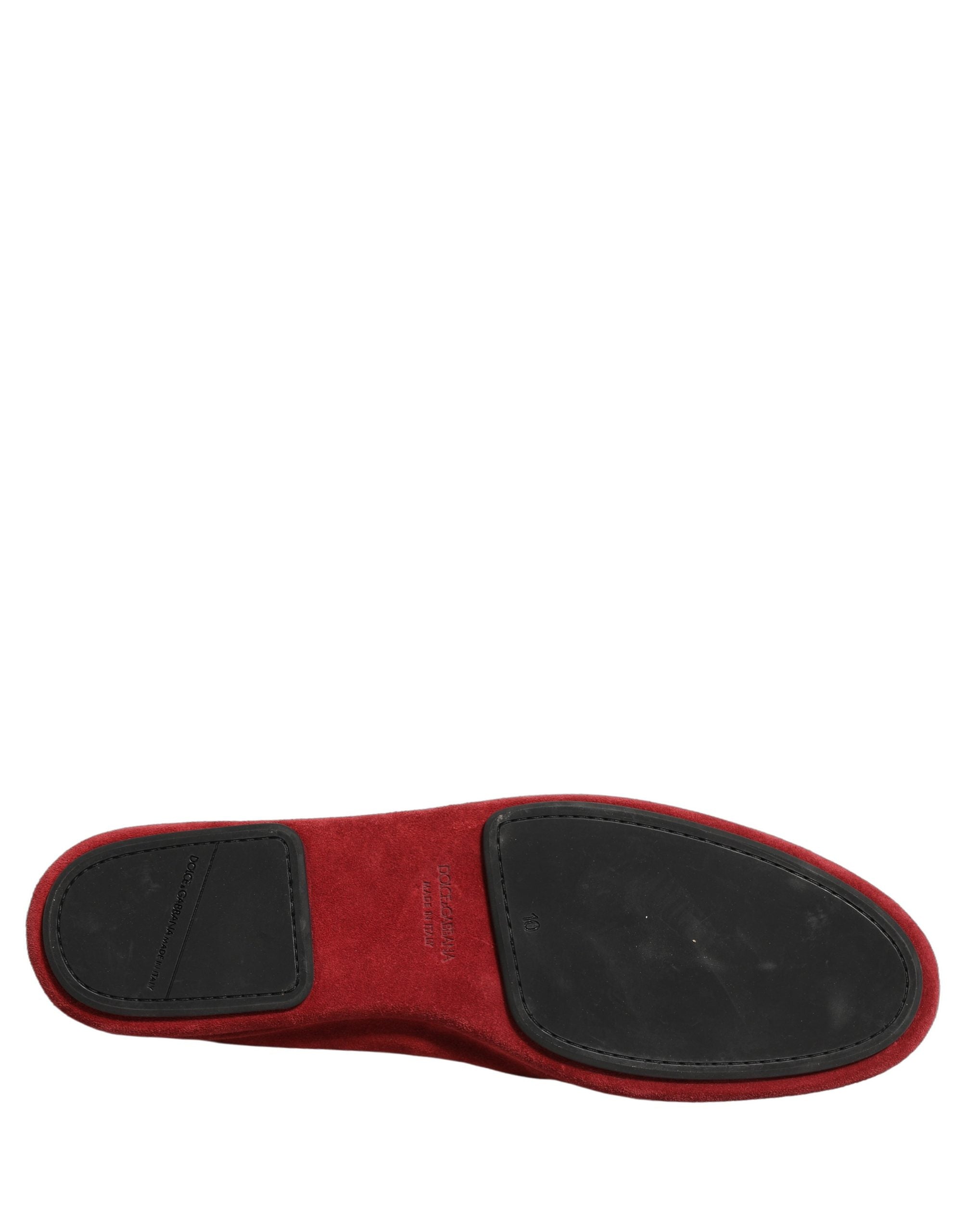 Dolce & Gabbana Red Suede Cross Slip On Dress Loafers Men's Shoes