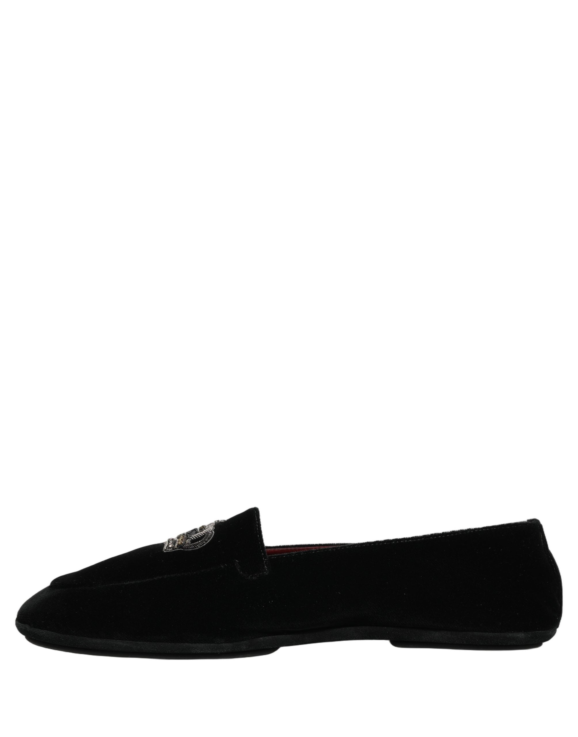Dolce & Gabbana Black Crown Embellished Dress Loafers Men's Shoes