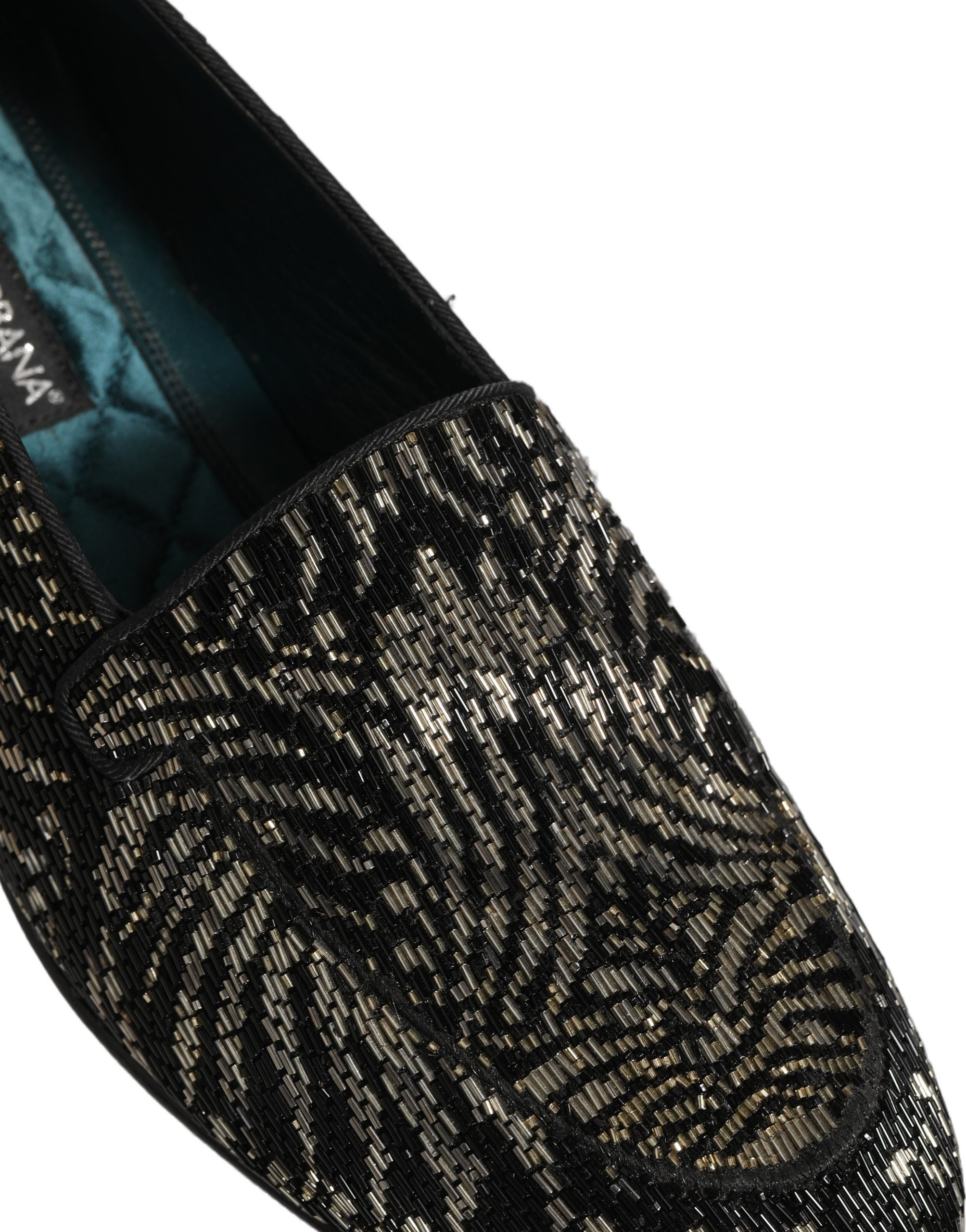 Dolce & Gabbana Black Silver Embellished Dress Loafers Men's Shoes