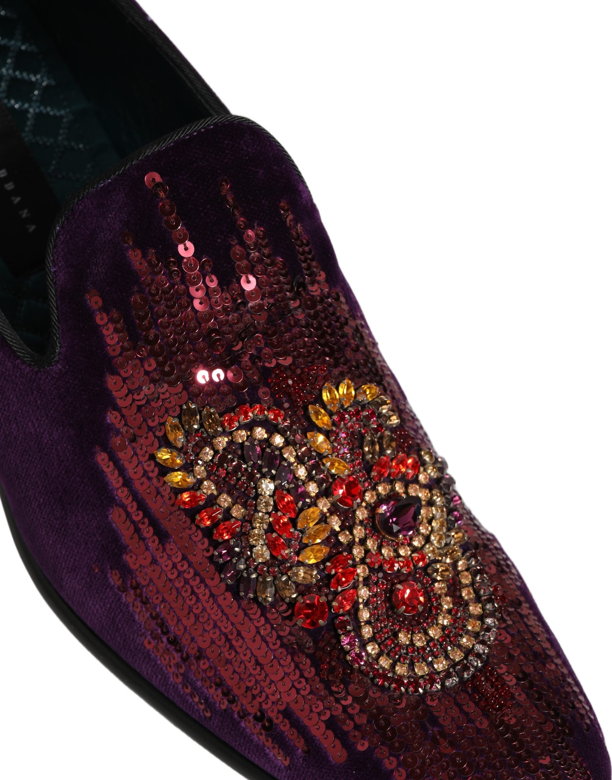 Dolce & Gabbana Violet Velvet Rhinestone Sequin Loafers Men's Shoes (Pre-Owned)