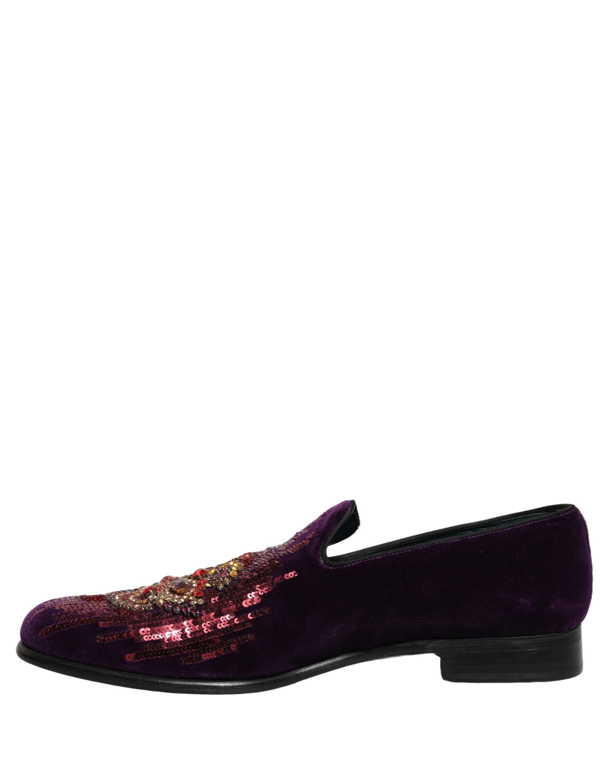 Dolce & Gabbana Violet Velvet Rhinestone Sequin Loafers Men's Shoes (Pre-Owned)