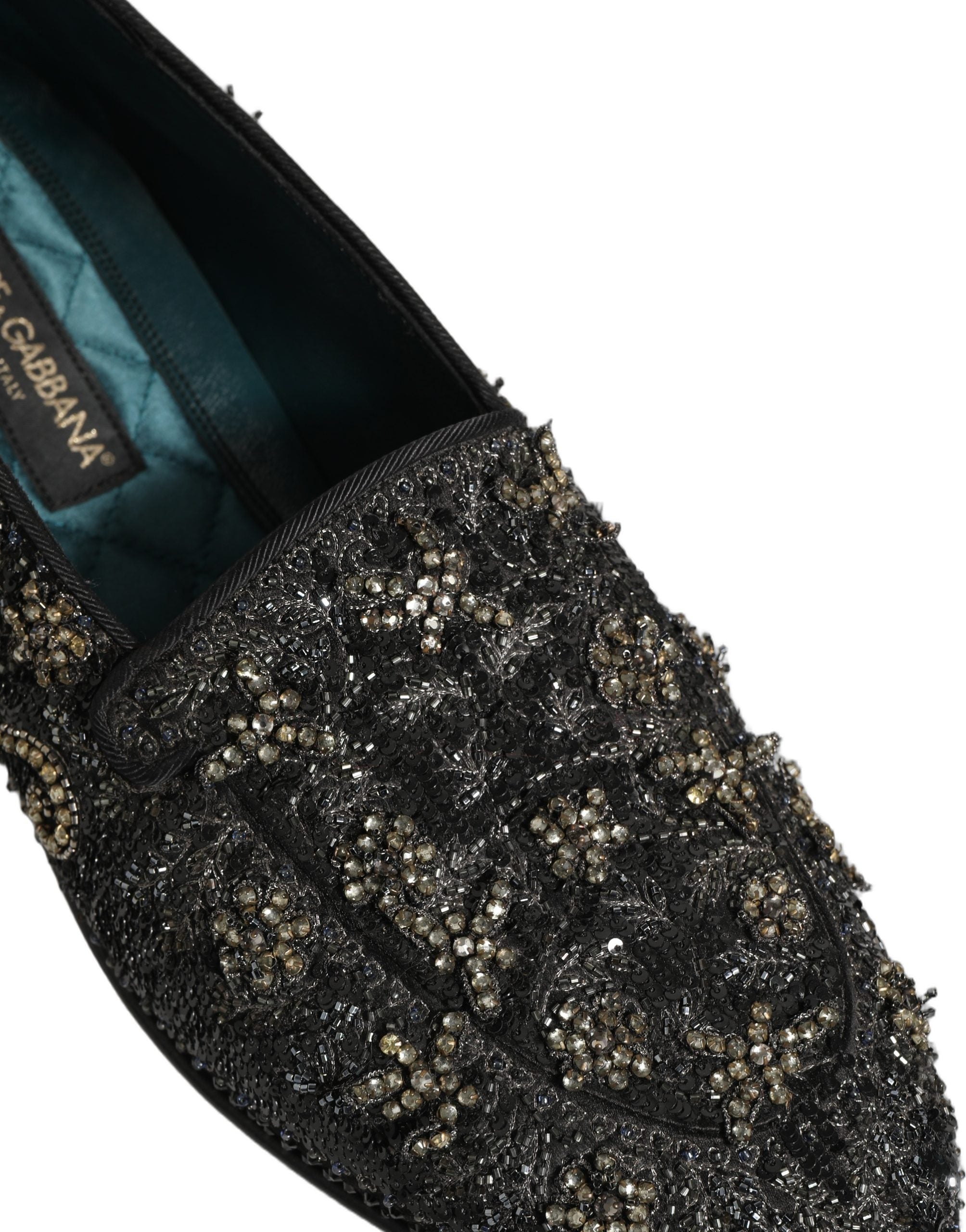 Dolce & Gabbana Black Rhinestone Embellished Loafers Men's Shoes